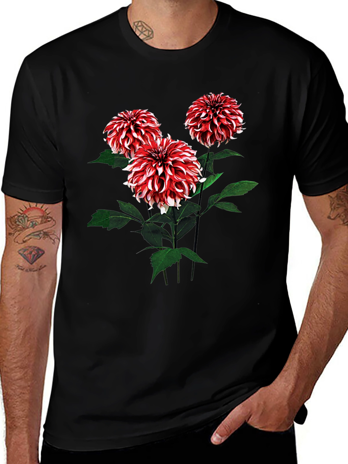 Variant 3 of Floral T-Shirt with Dahlia Flower Print