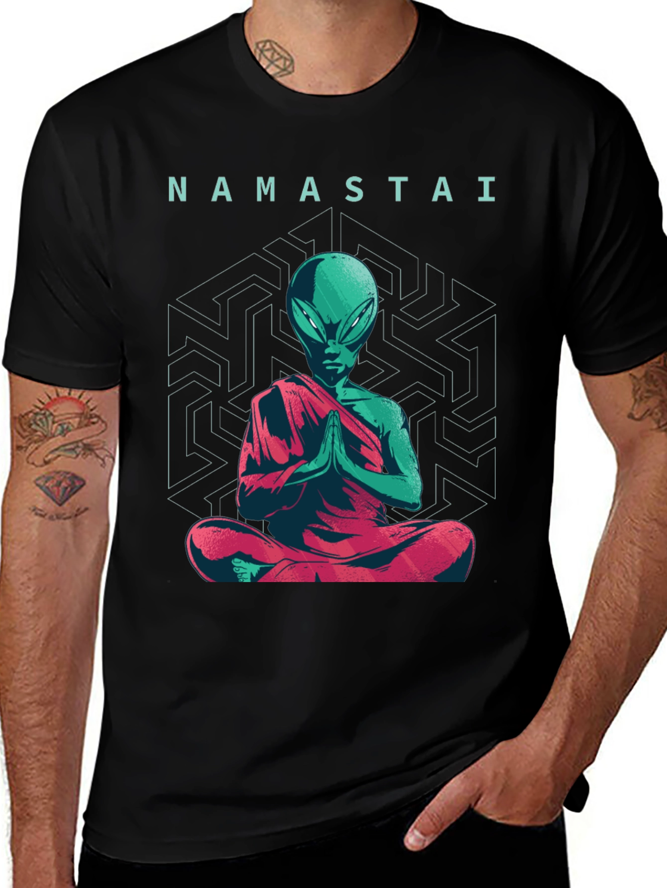 Variant 7 of Namastai Alien Meditation T-Shirt - Sci-Fi Spiritual Tee