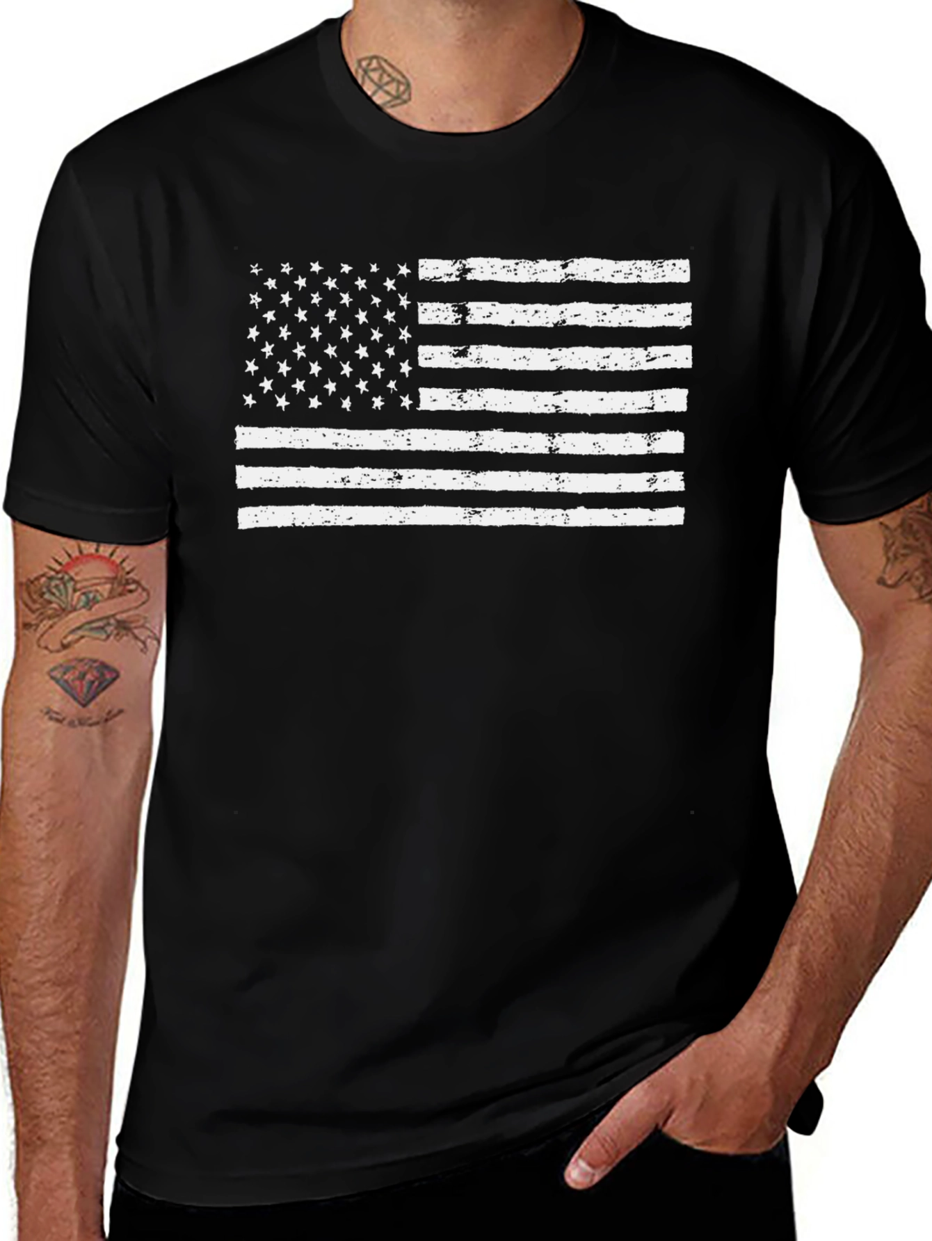 Variant 14 of Distressed American Flag Graphic Tee - Black