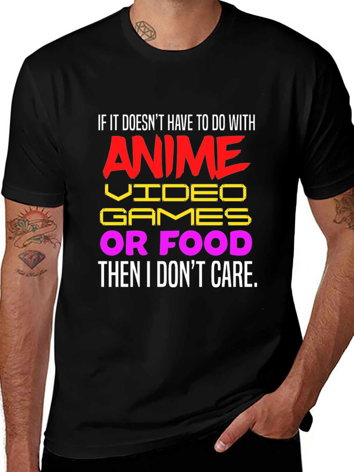 Variant 25 of Anime Video Games Food T-Shirt - I Don't Care Funny Tee