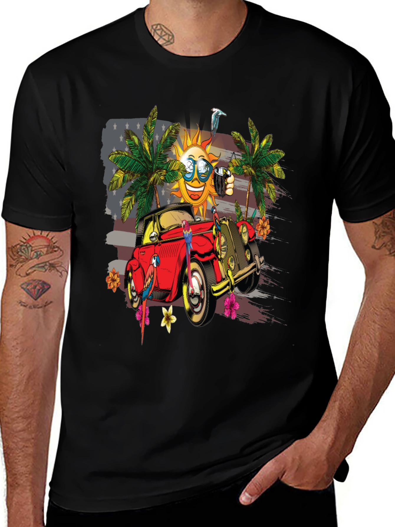 Variant 26 of Tropical Car & Sun Graphic T-Shirt