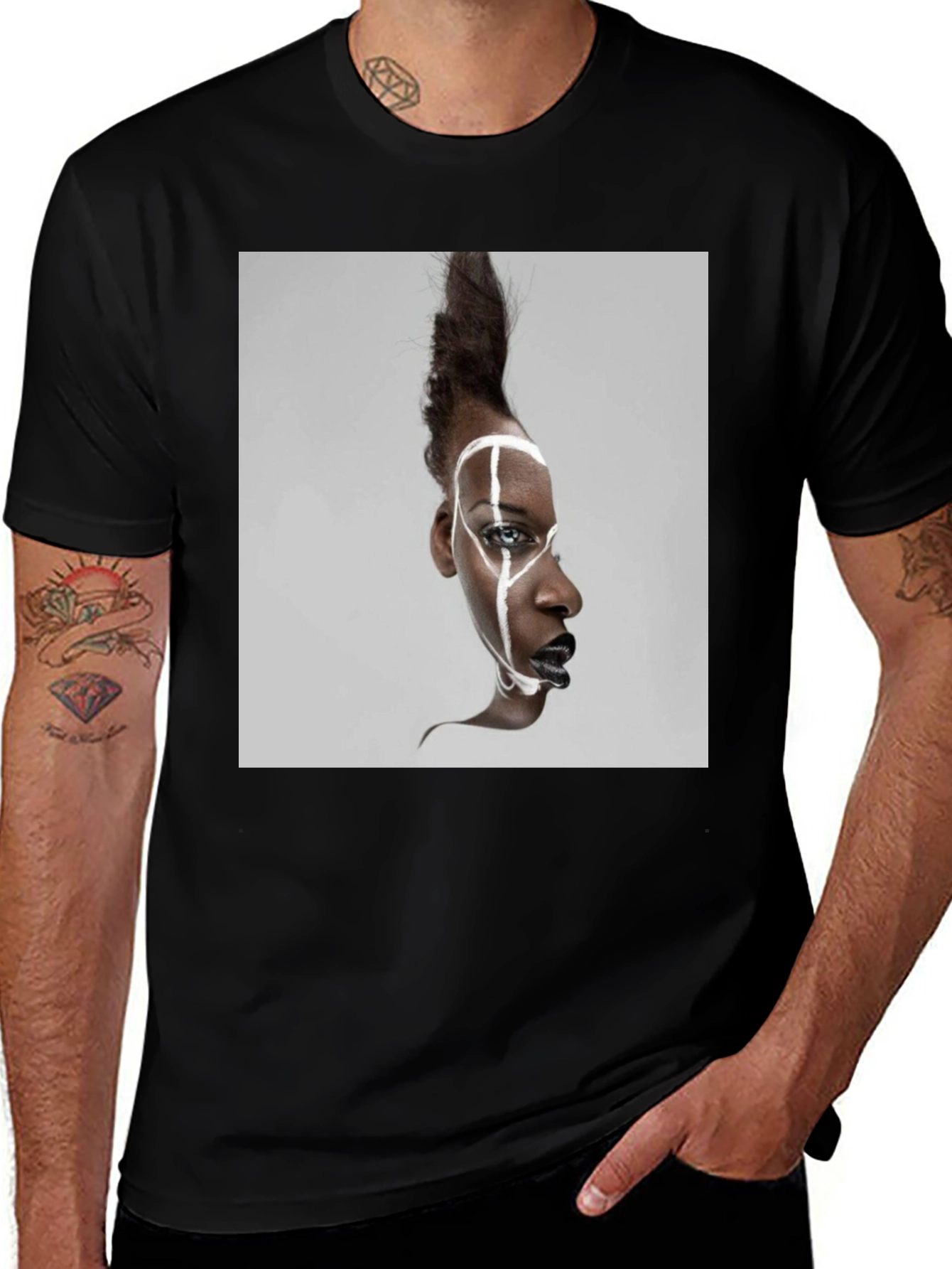 Variant 26 of Abstract Face Graphic Black T-Shirt
