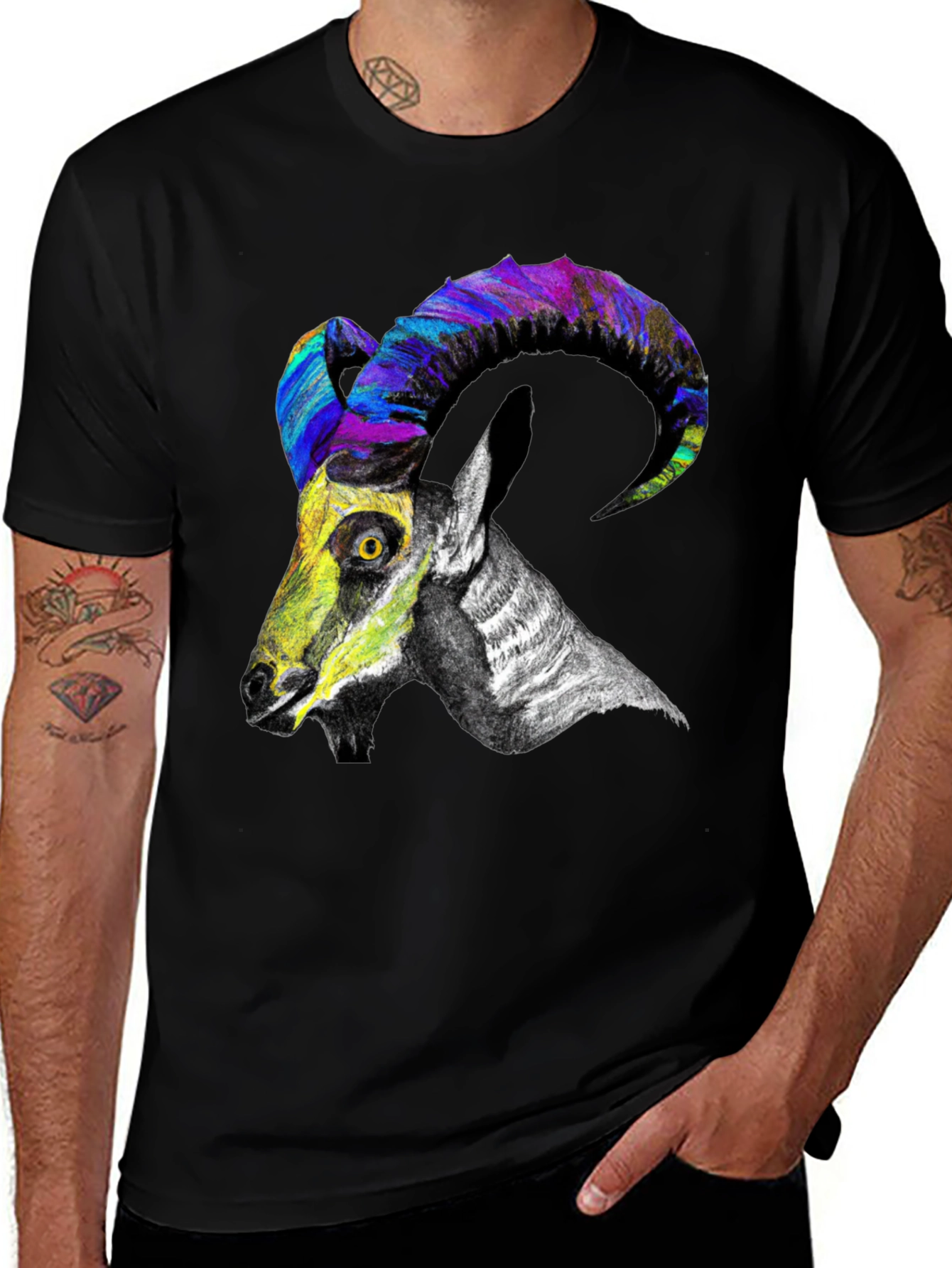 Variant 23 of Cool Goat Graphic Tee - Men's Black T-Shirt