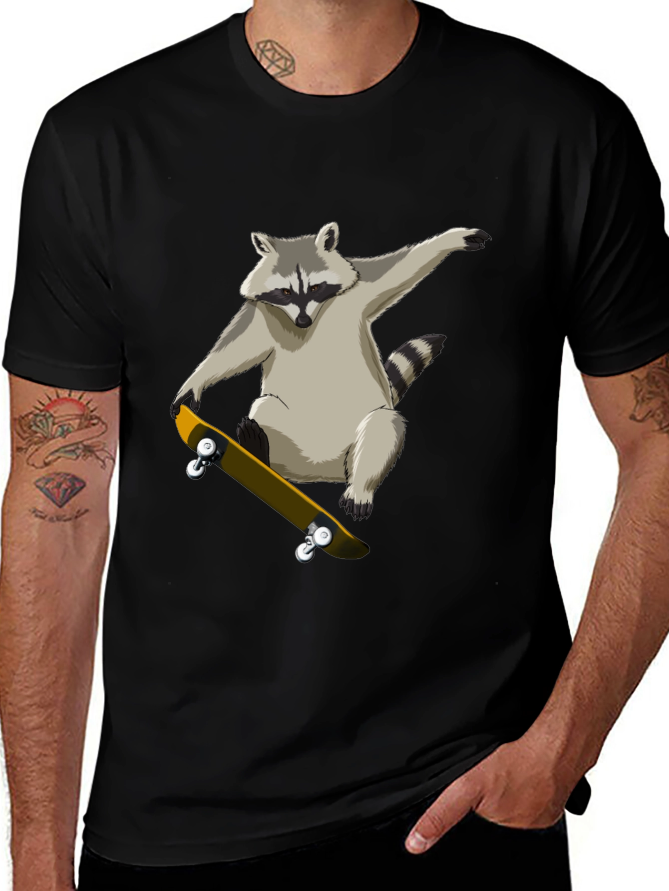 Variant 6 of Skateboarding Raccoon Graphic Tee - Cool Animal Shirt