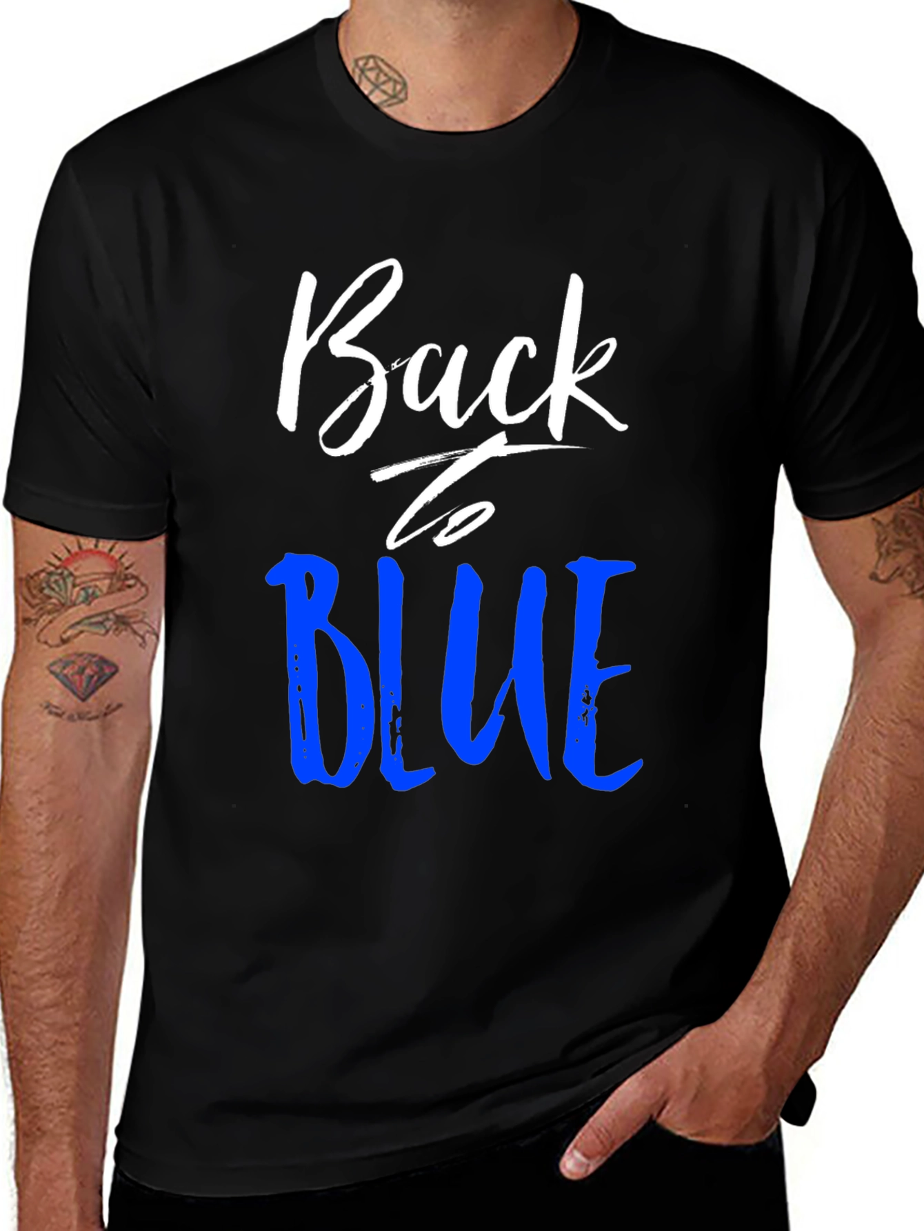 Variant 18 of Back to Blue Graphic T-Shirt - Black Crew Neck Tee