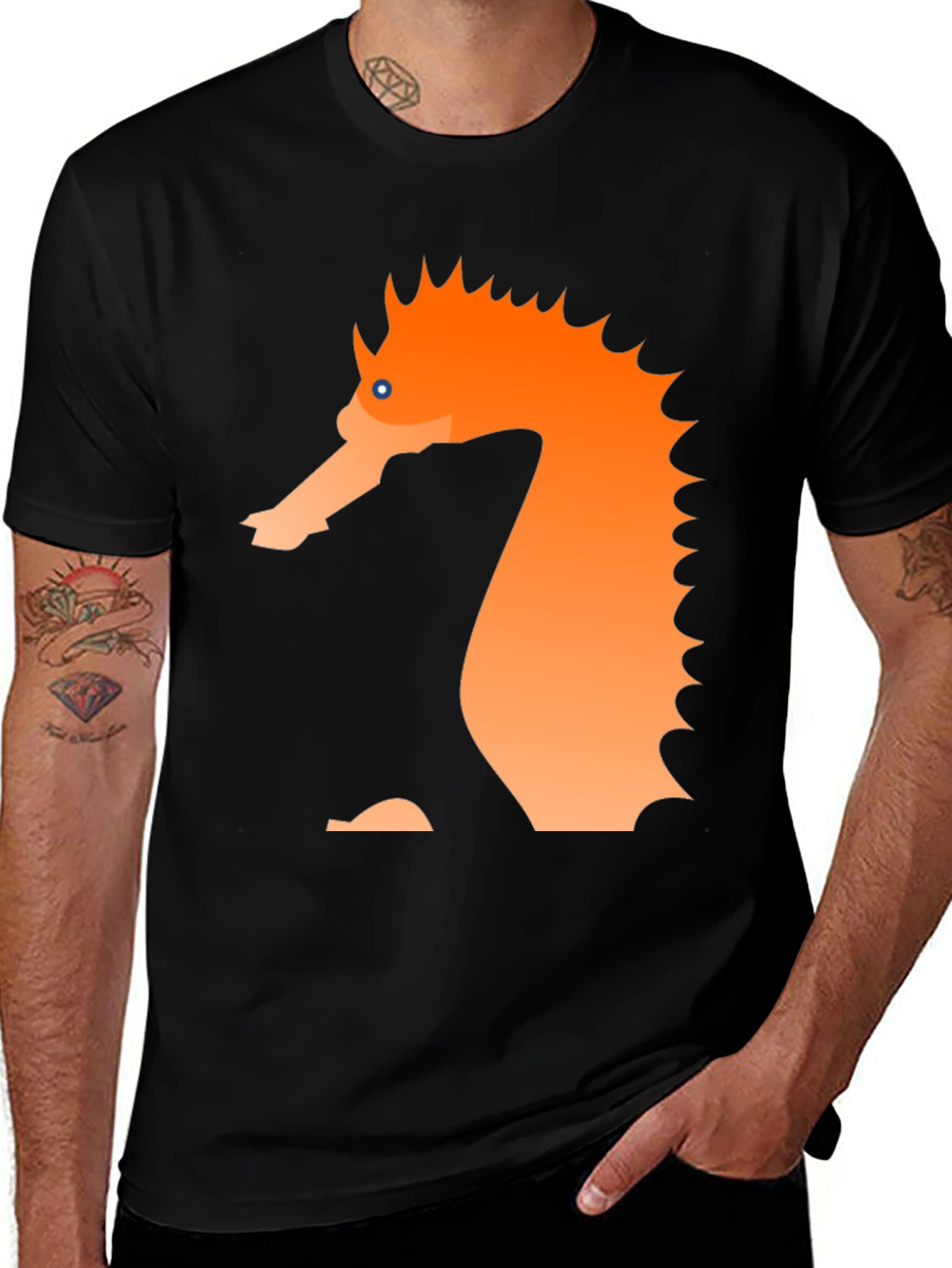 Cool Seahorse Graphic Black T-Shirt
