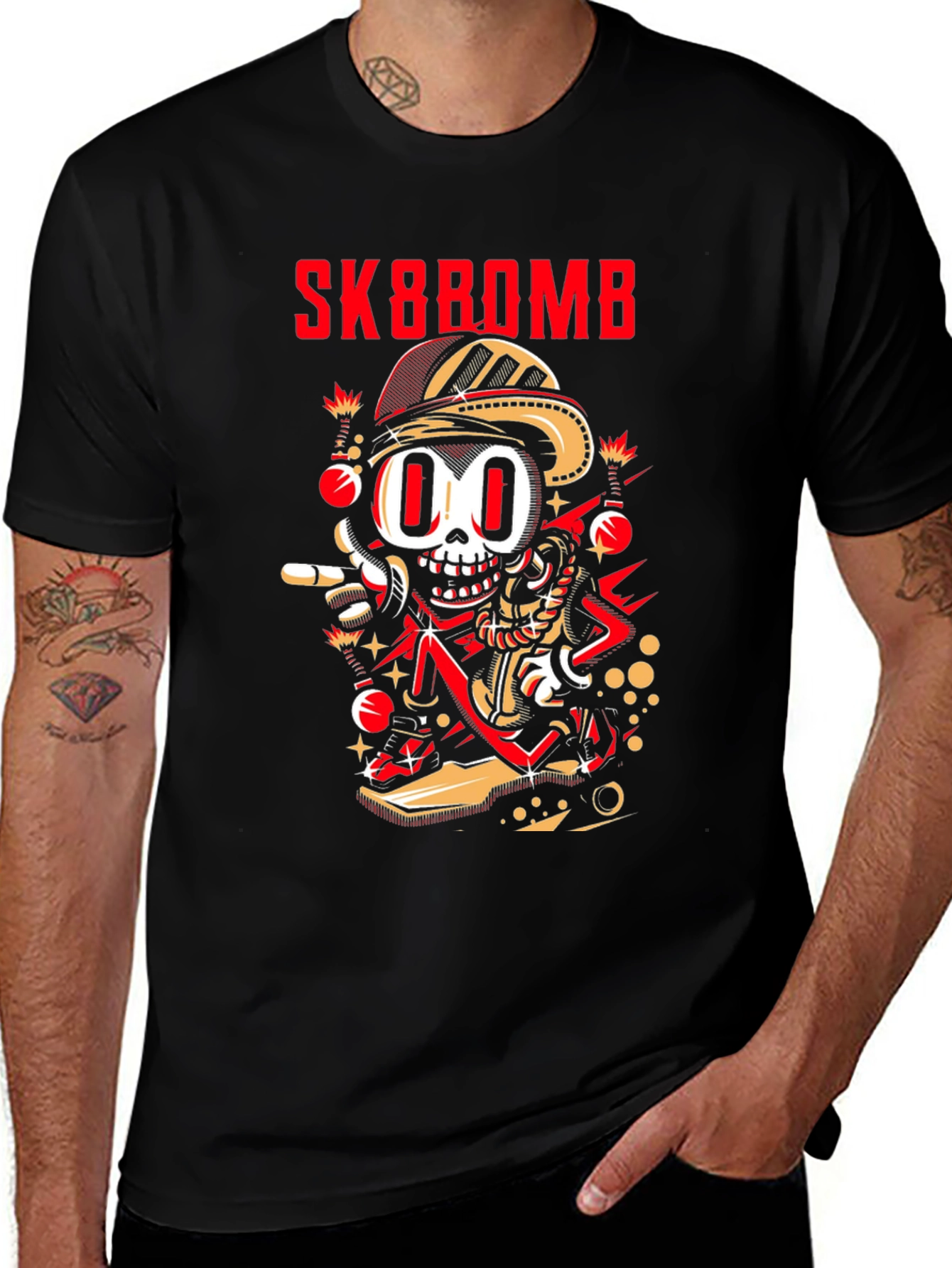 Variant 16 of Sk8bomb Cartoon Skeleton Graphic Tee - Black