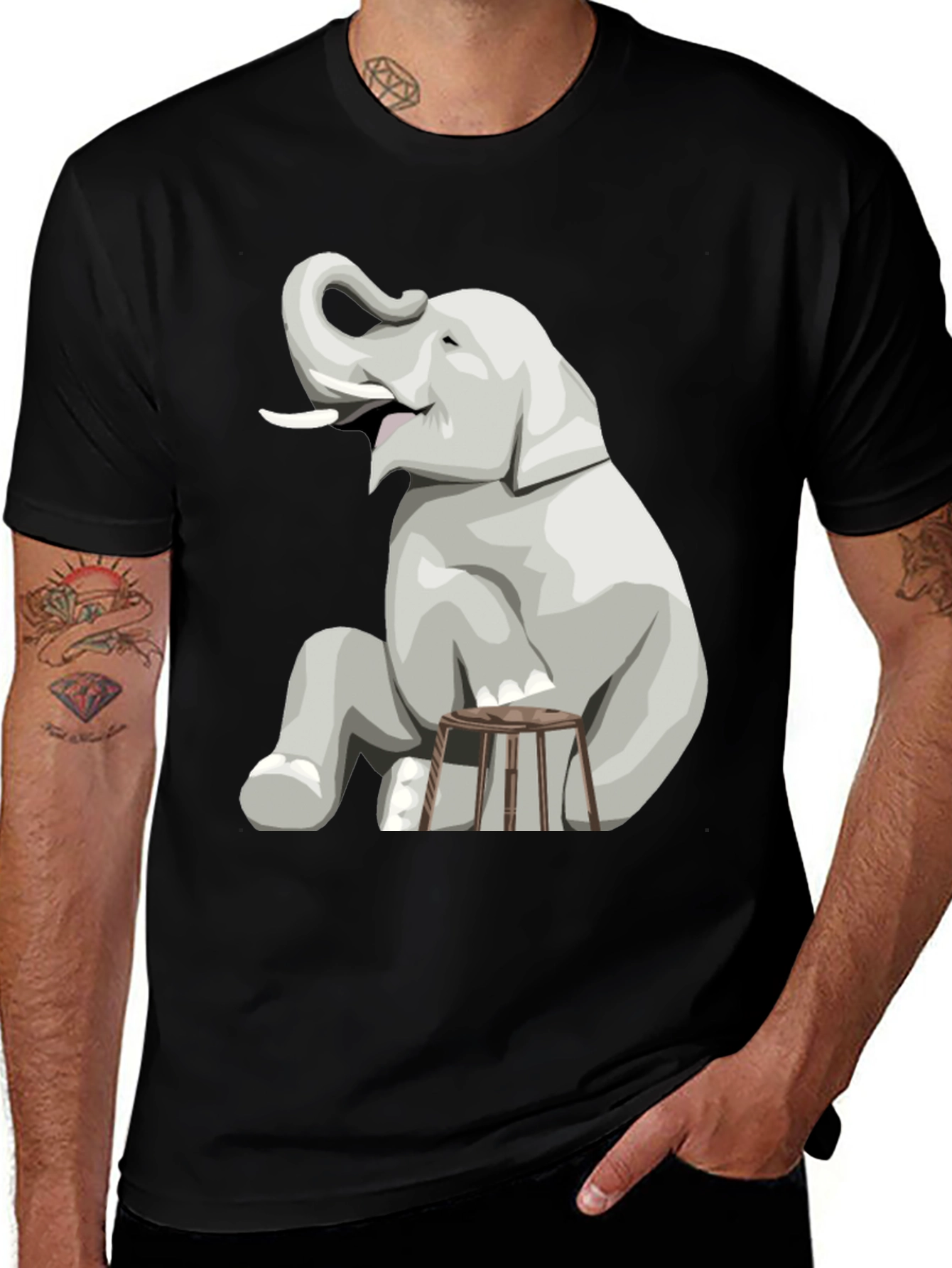 Variant 26 of Elephant on Stool Graphic Tee - Quirky Men's T-Shirt