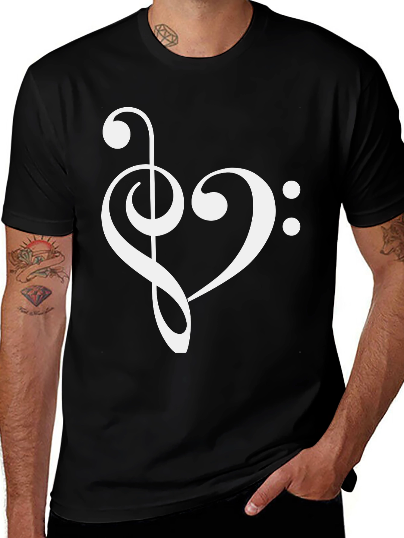 Variant 3 of Musical Heart T-Shirt - Treble & Bass Clef Love