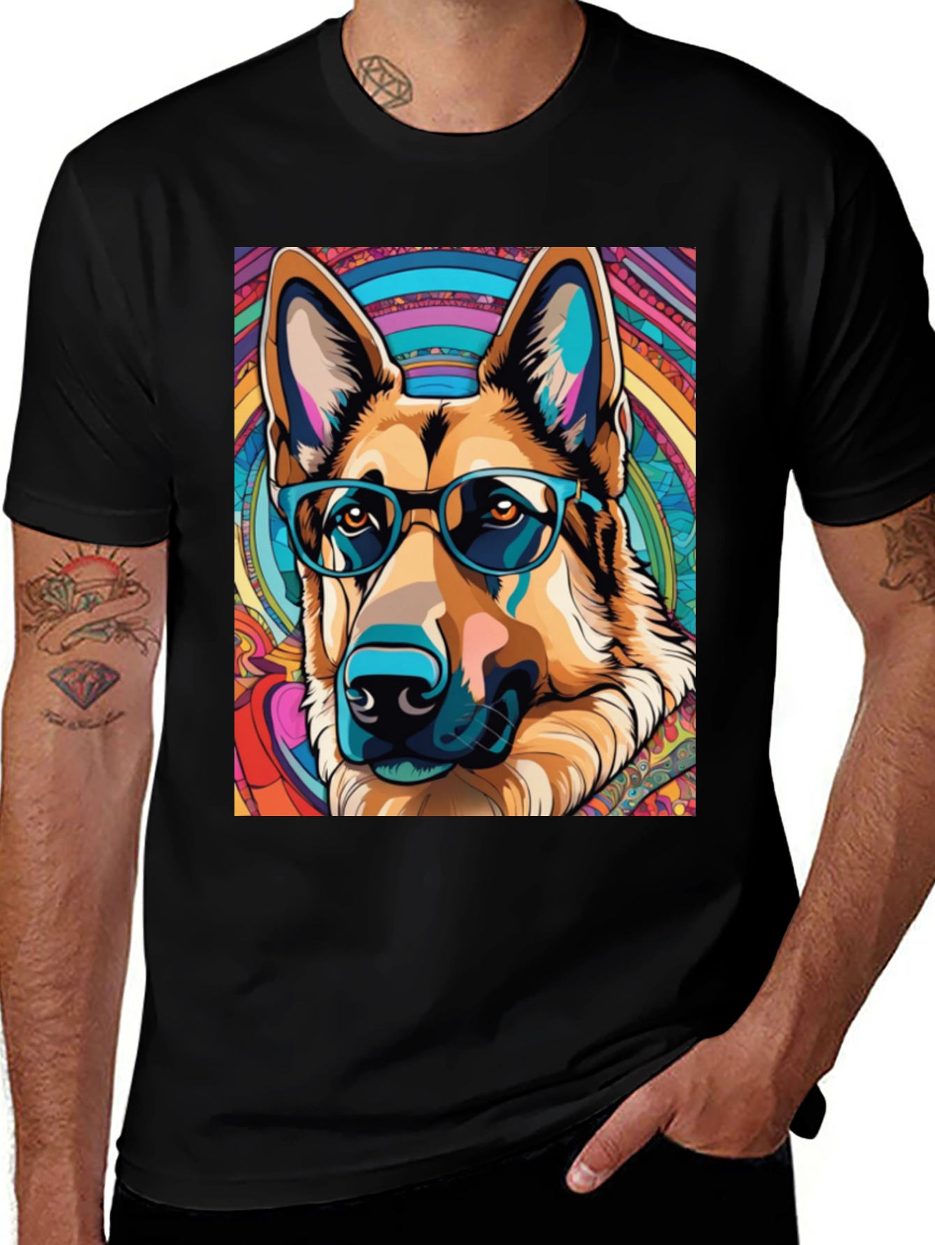 Variant 5 of Dog Lover's Graphic Tee - German Shepherd in Glasses