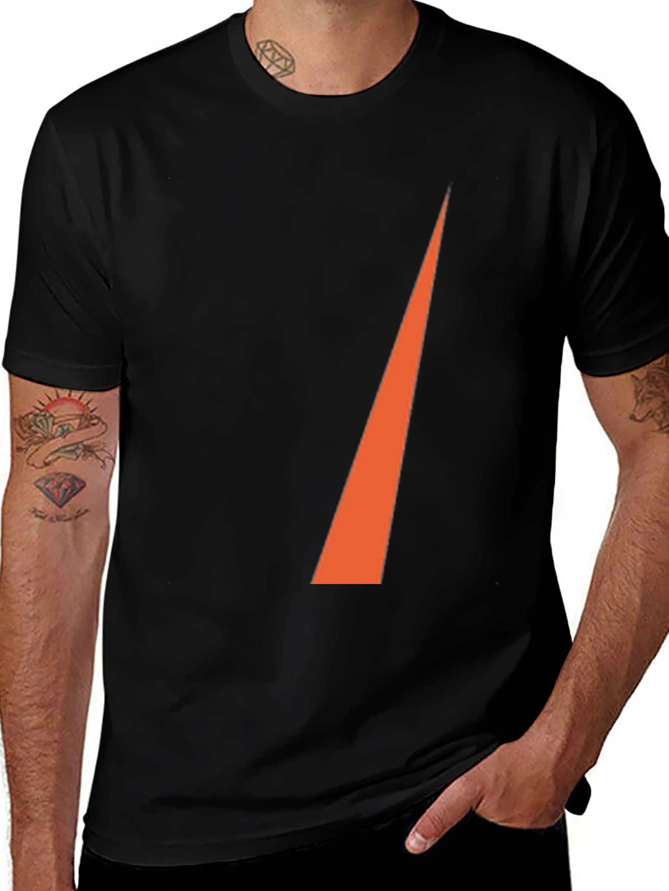 Variant 13 of Men's Black T-Shirt with Orange Stripe Design