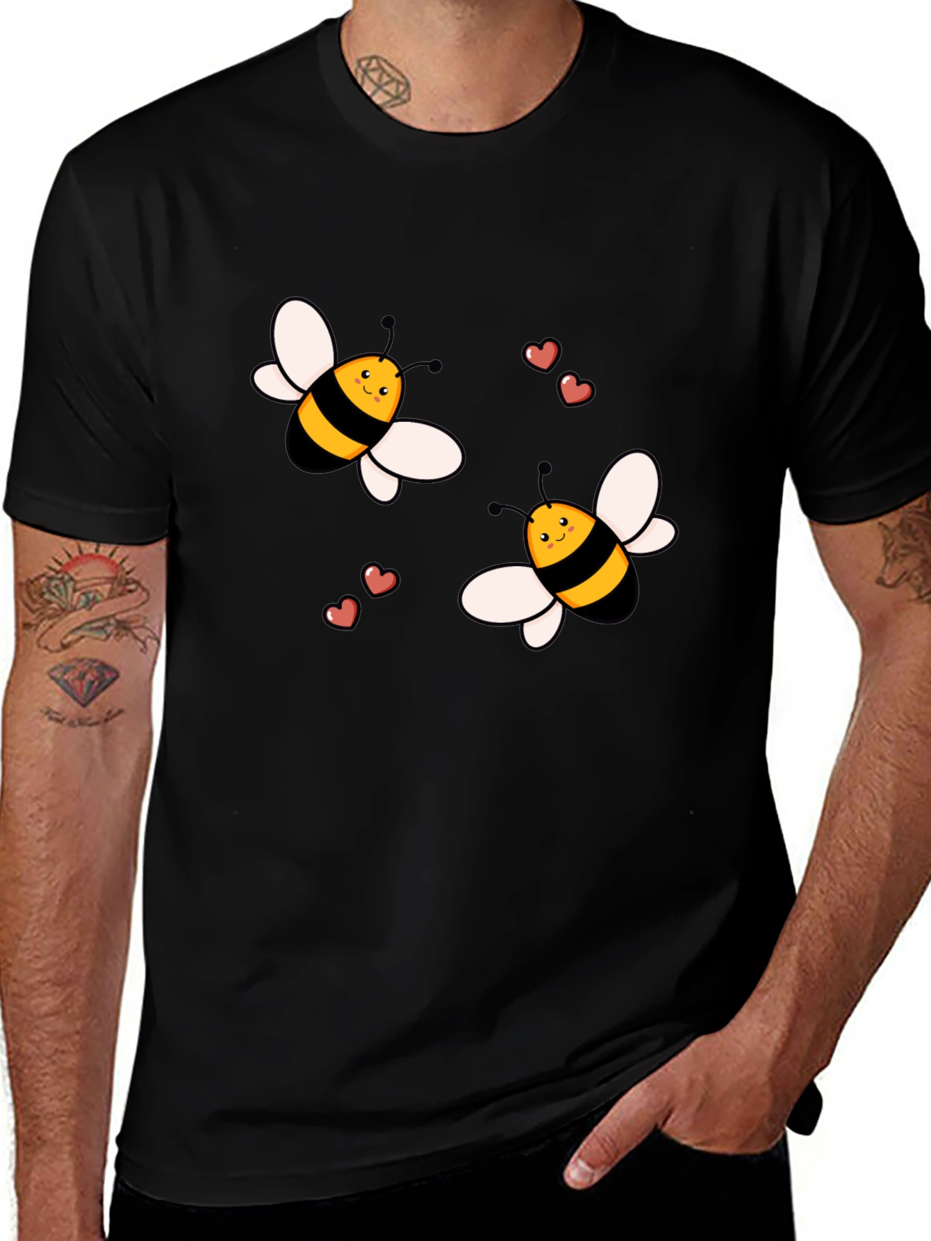 Variant 17 of Cute Cartoon Bee T-Shirt Black Cotton Crew Neck