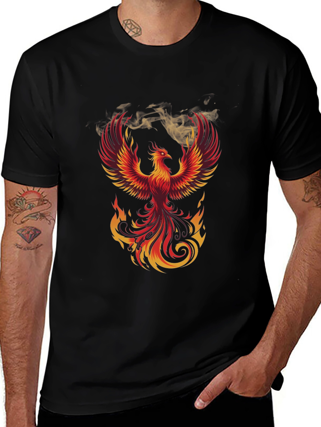 Fiery Phoenix Graphic T-Shirt - Bold Black Tee