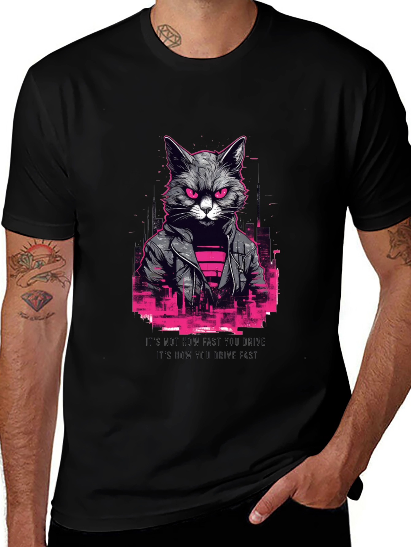 Variant 23 of Cyberpunk Cat T-Shirt - Black