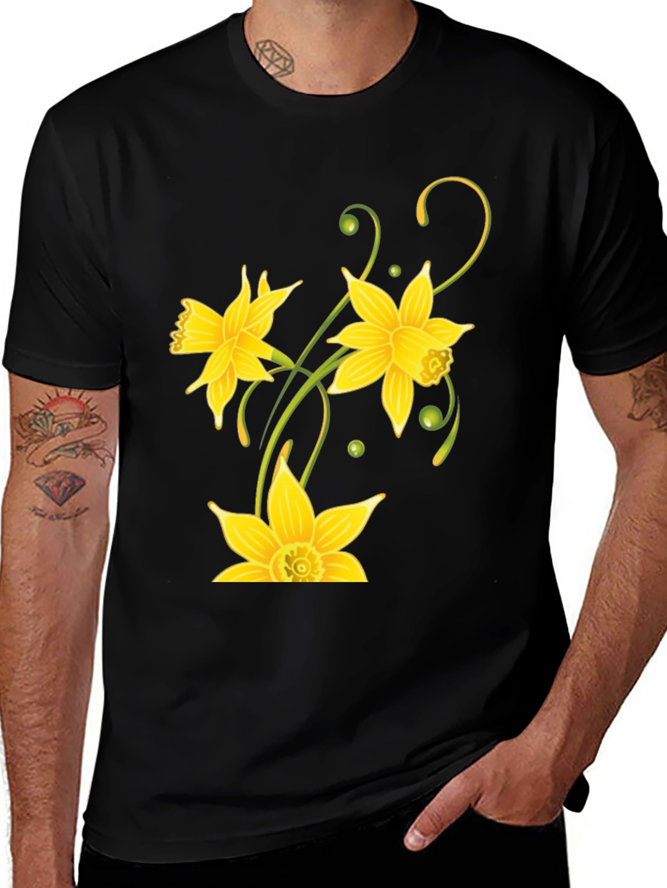 Variant 16 of Floral Daffodil Graphic Black T-Shirt