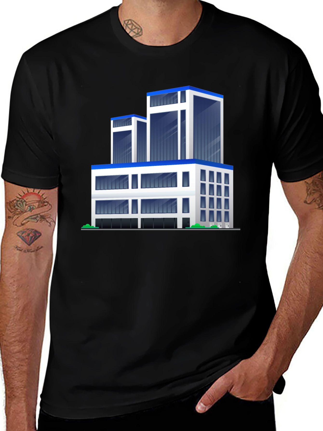 Variant 28 of Modern Building Graphic Tee - Urban Style Black T-Shirt