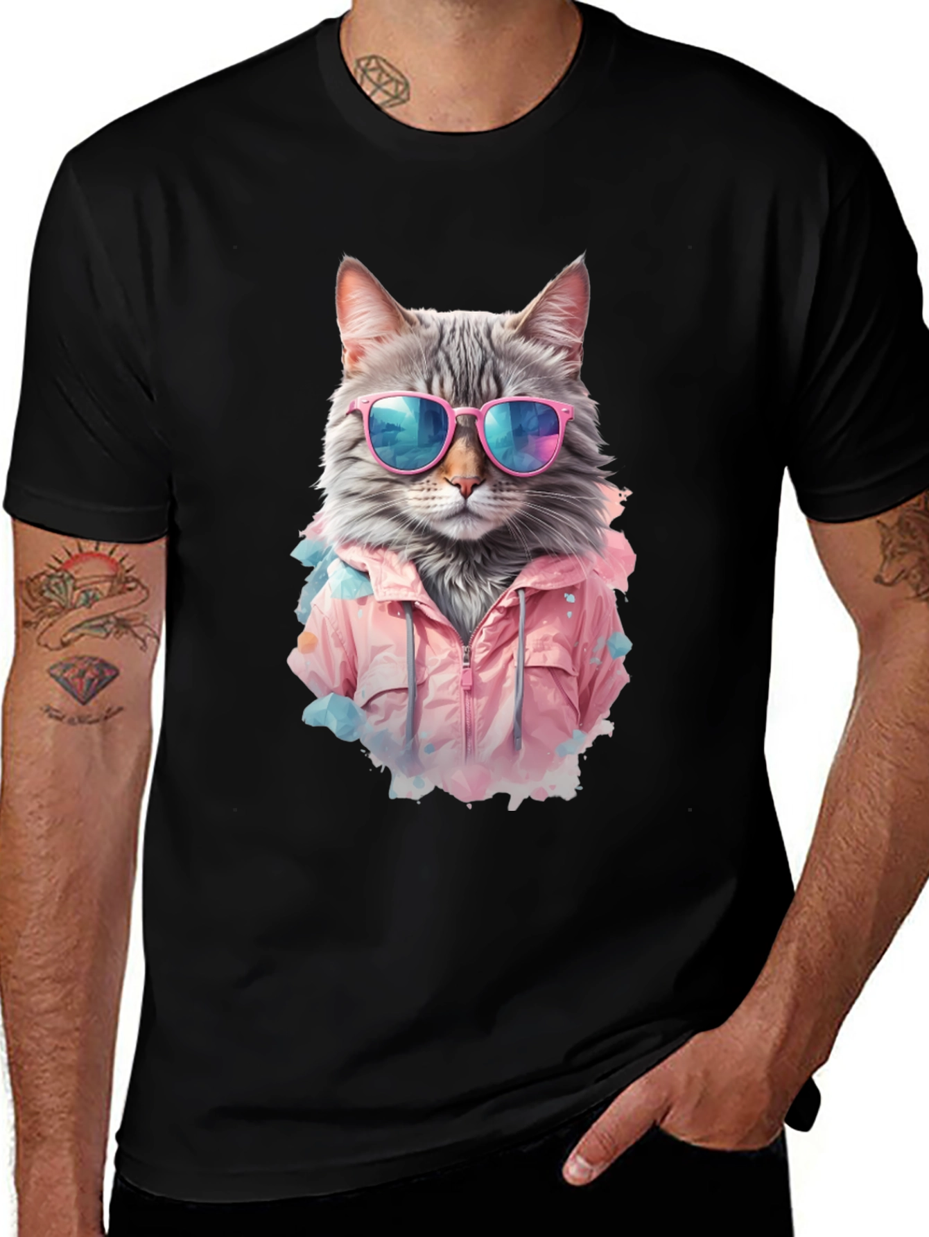 Variant 14 of Cool Cat in Shades Graphic Tee - Black T-Shirt