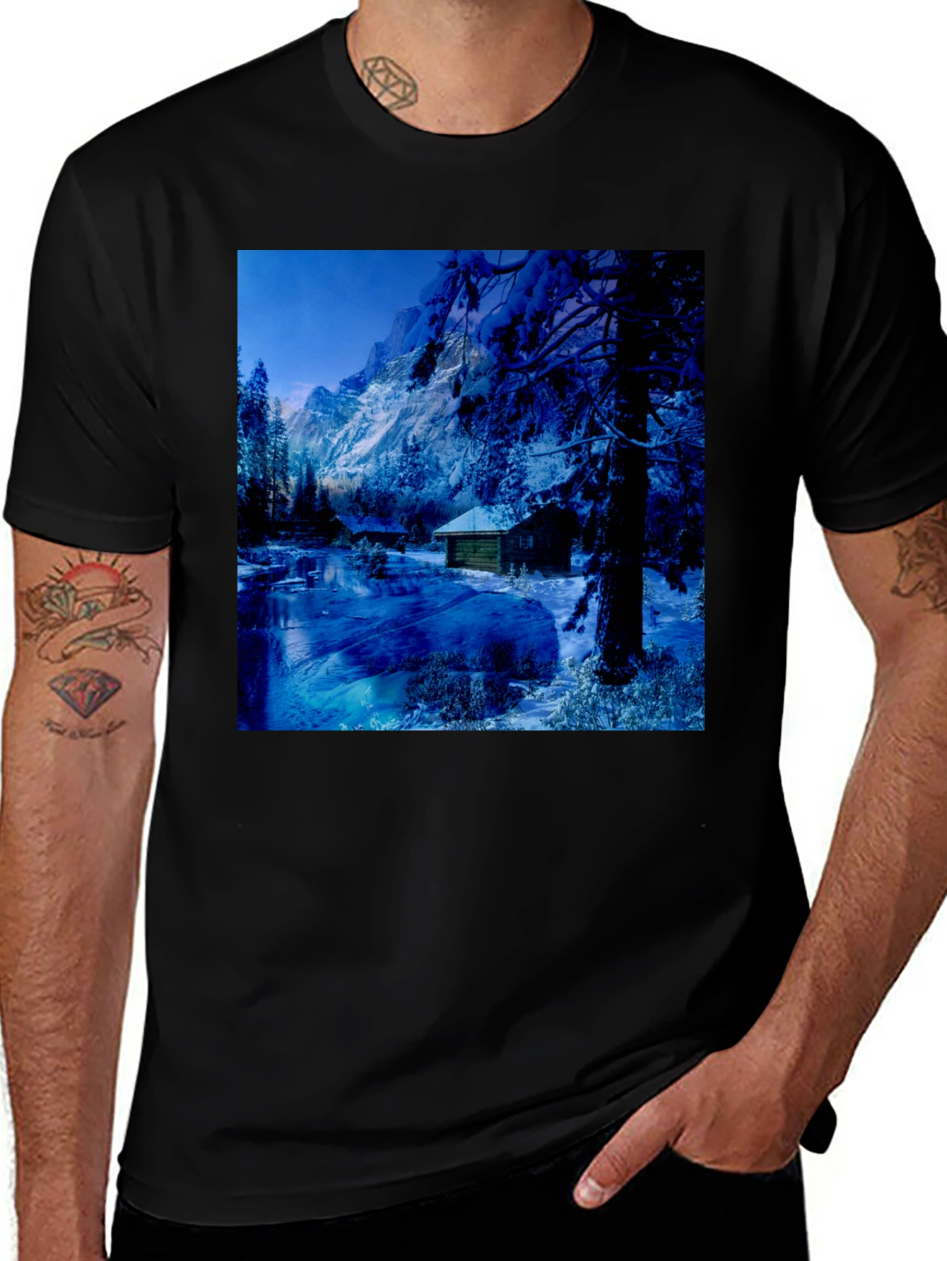Variant 11 of Winter Cabin Scene Graphic Tee