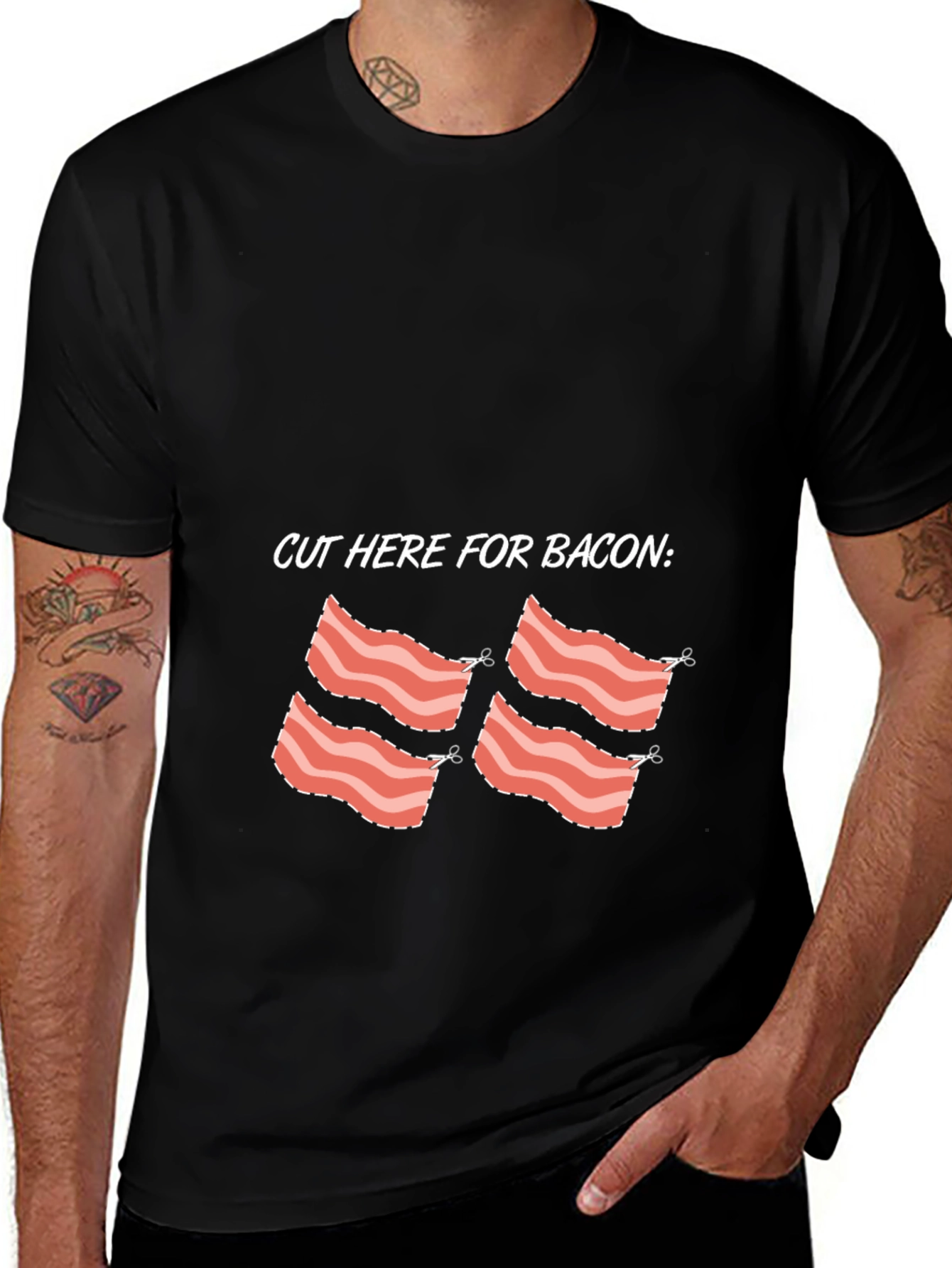 Variant 6 of Funny Bacon Cut Here Graphic Tee