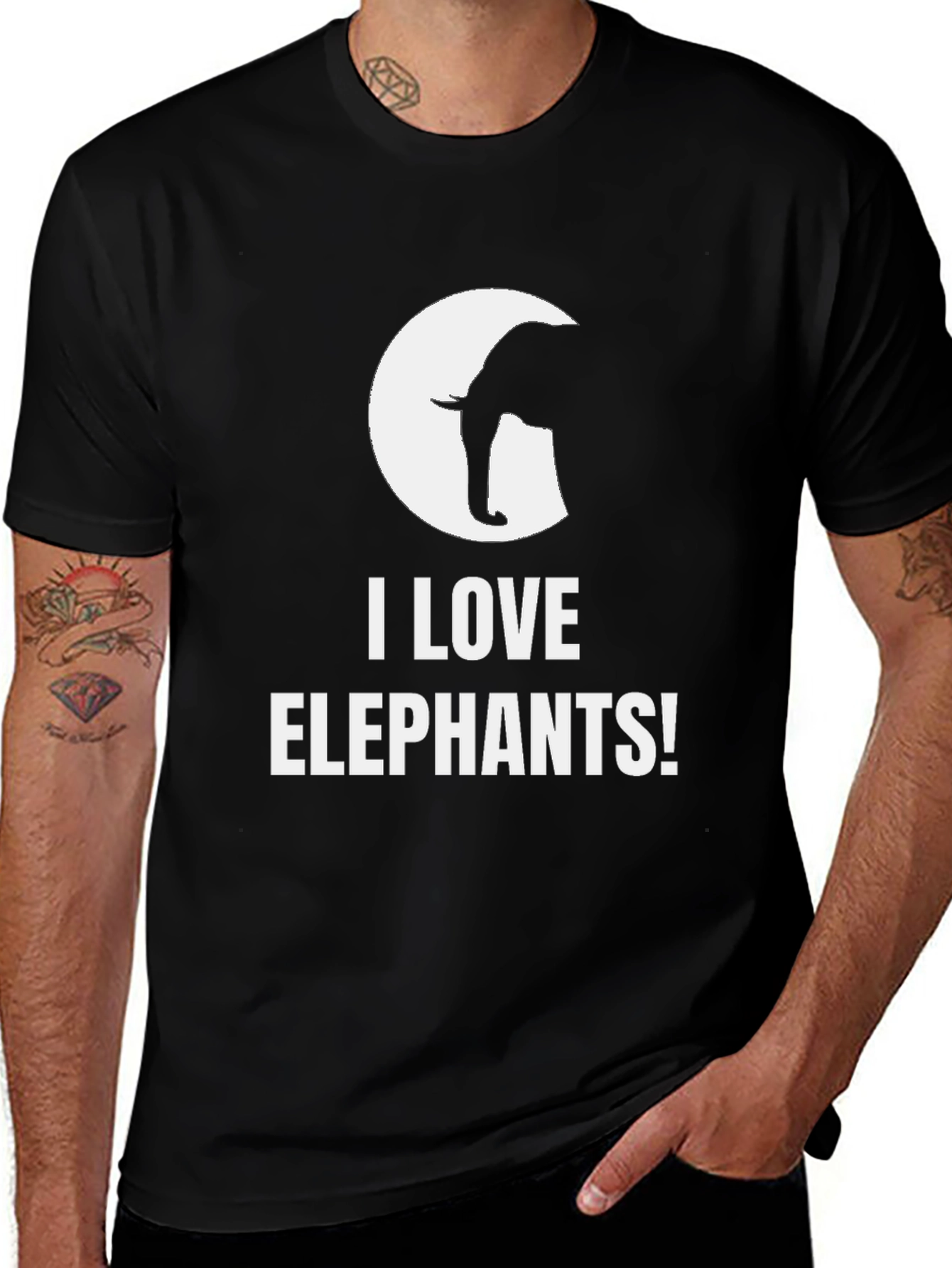 Variant 14 of I Love Elephants Graphic Tee - Black Cotton T-Shirt