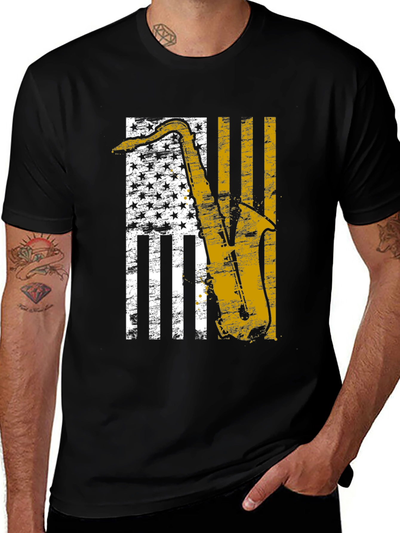 Variant 16 of Saxophone American Flag Graphic T-Shirt