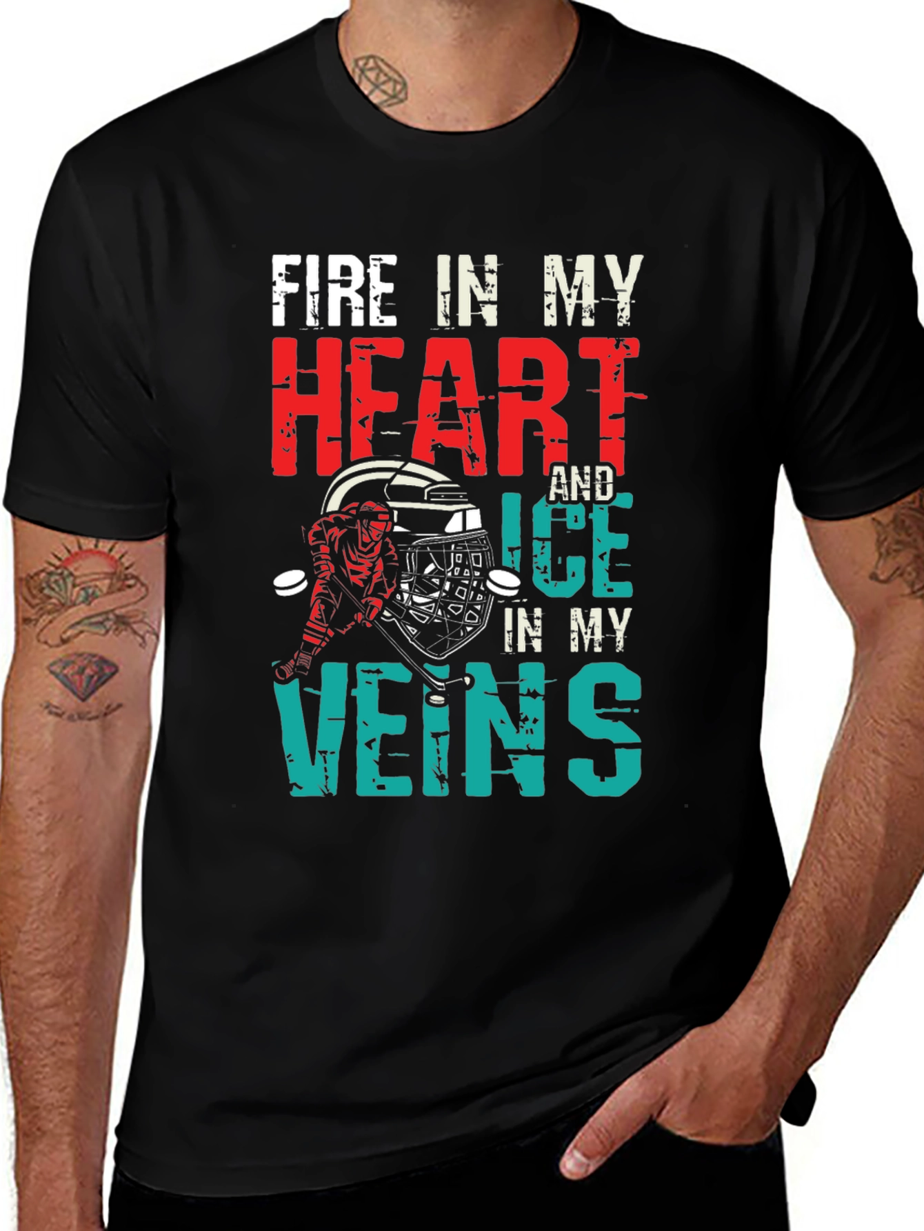 Fire Heart Ice Veins Hockey T-Shirt
