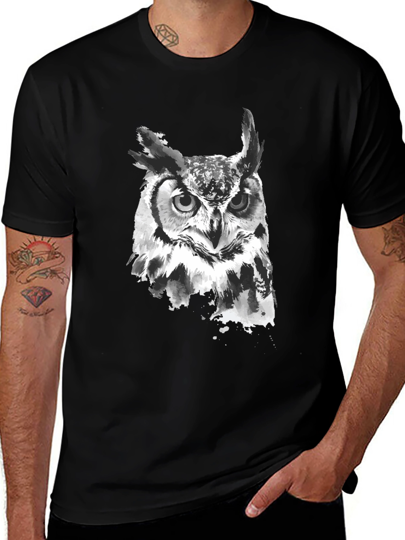 Variant 22 of Owl Graphic Black T-Shirt