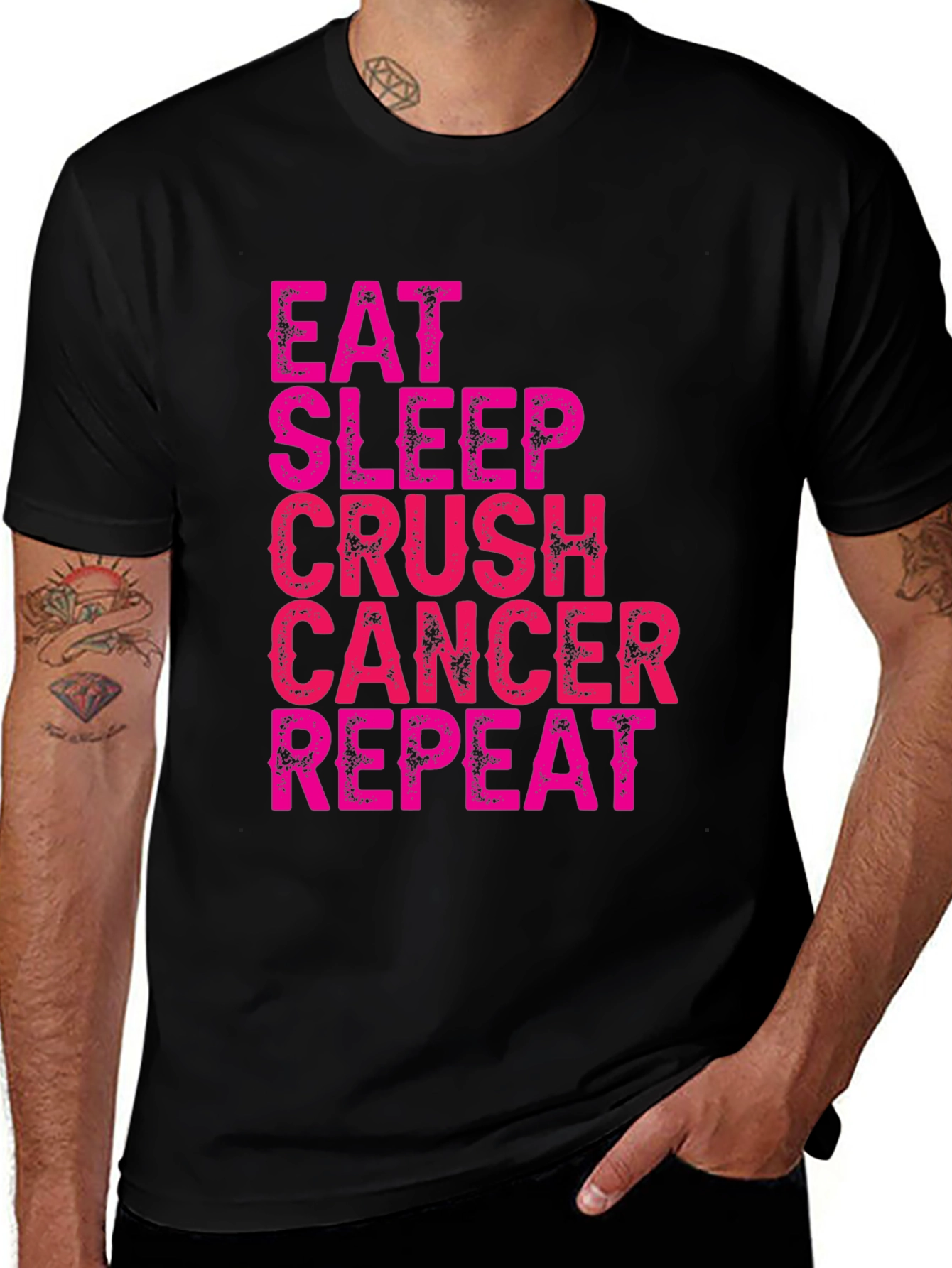 Variant 7 of Eat Sleep Crush Cancer Repeat Black T-Shirt