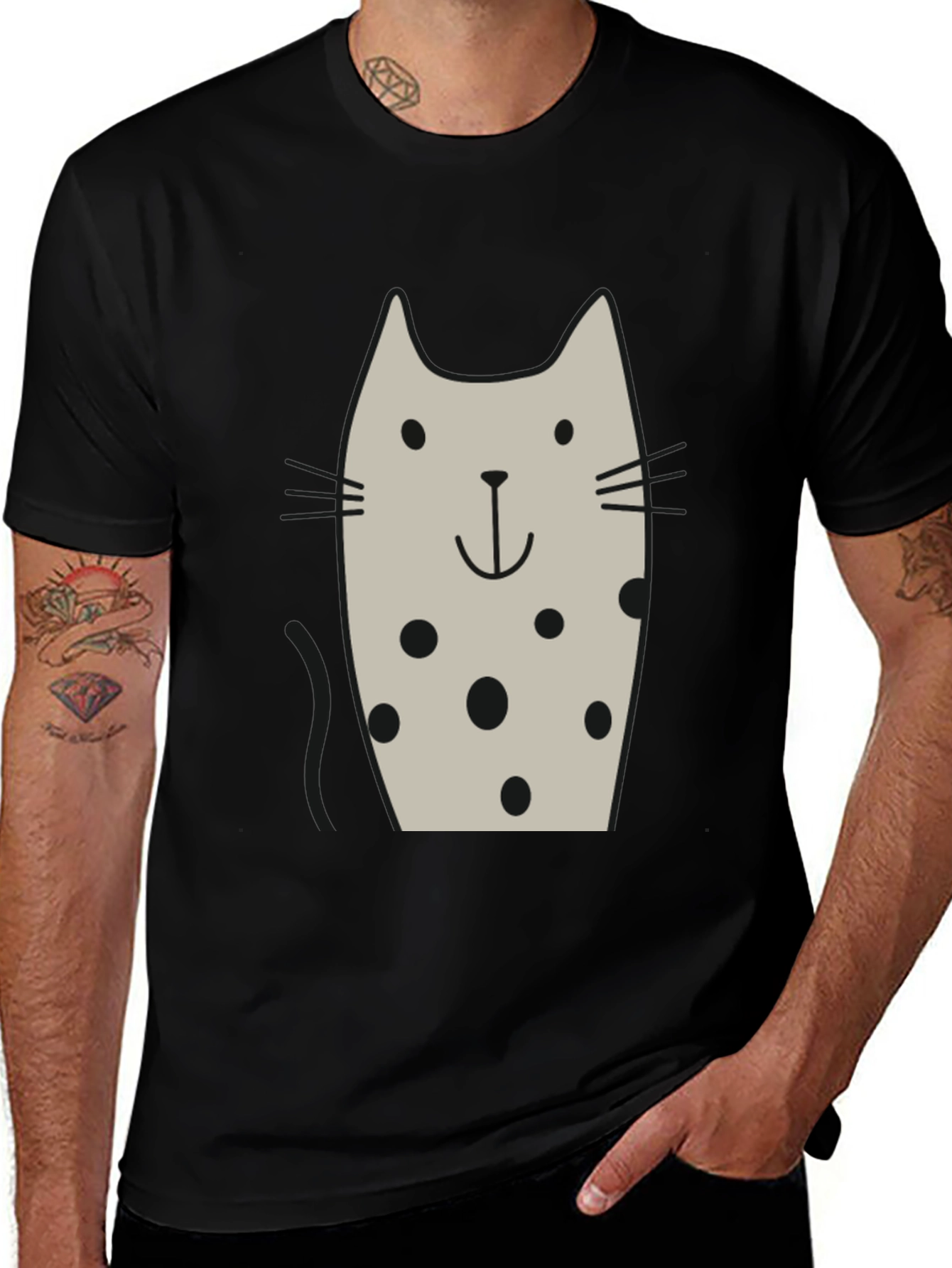 Variant 2 of Cute Cat Polka Dot Black T-Shirt