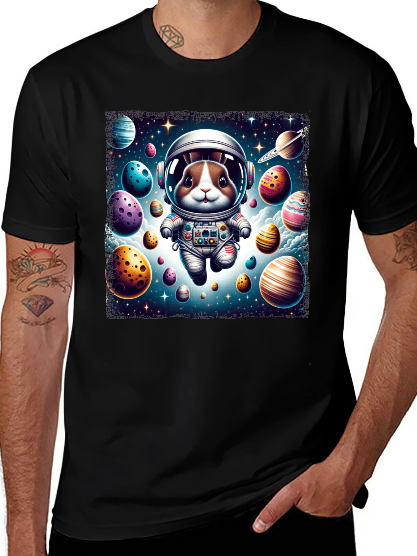 Black Space Bunny Easter Egg Universe Graphic Tee main image