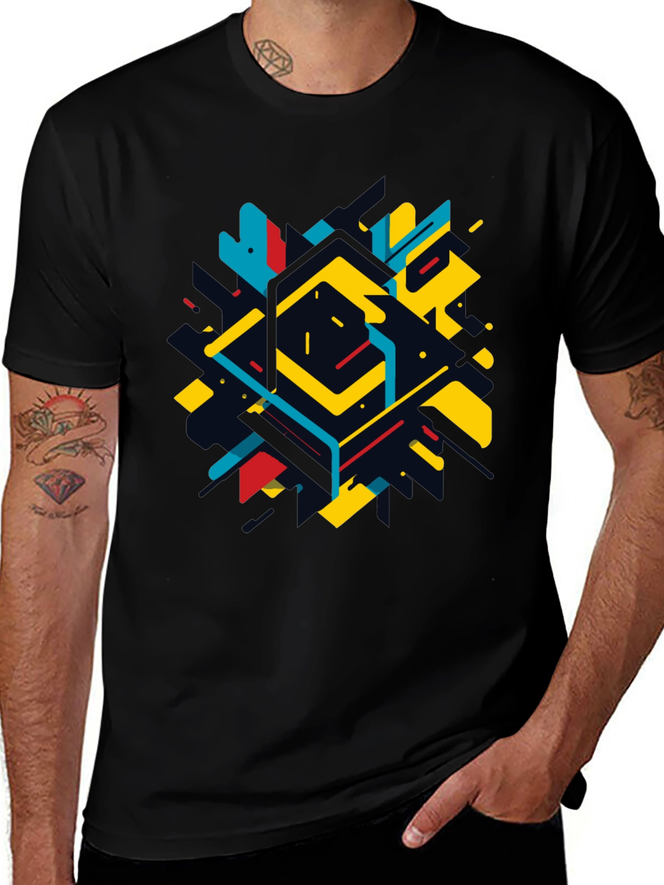 Variant 24 of Geometric Abstract Graphic Black T-Shirt