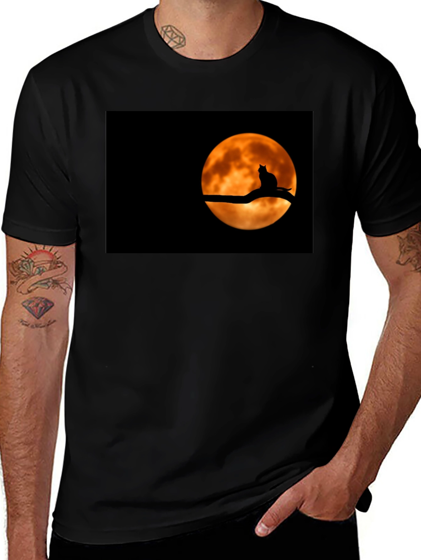 Variant 21 of Cat on Moon Graphic Tee - Black T-Shirt