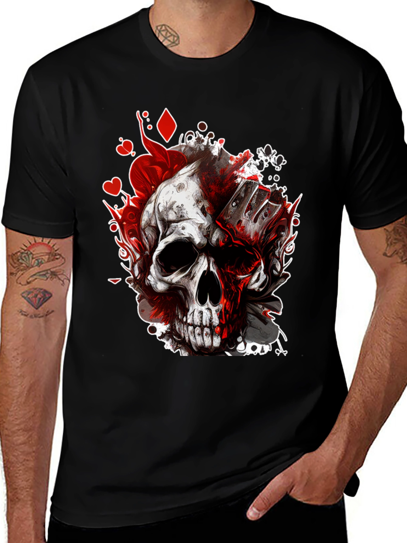 Variant 7 of Skull & Cards Graphic Tee - Gothic Poker Style