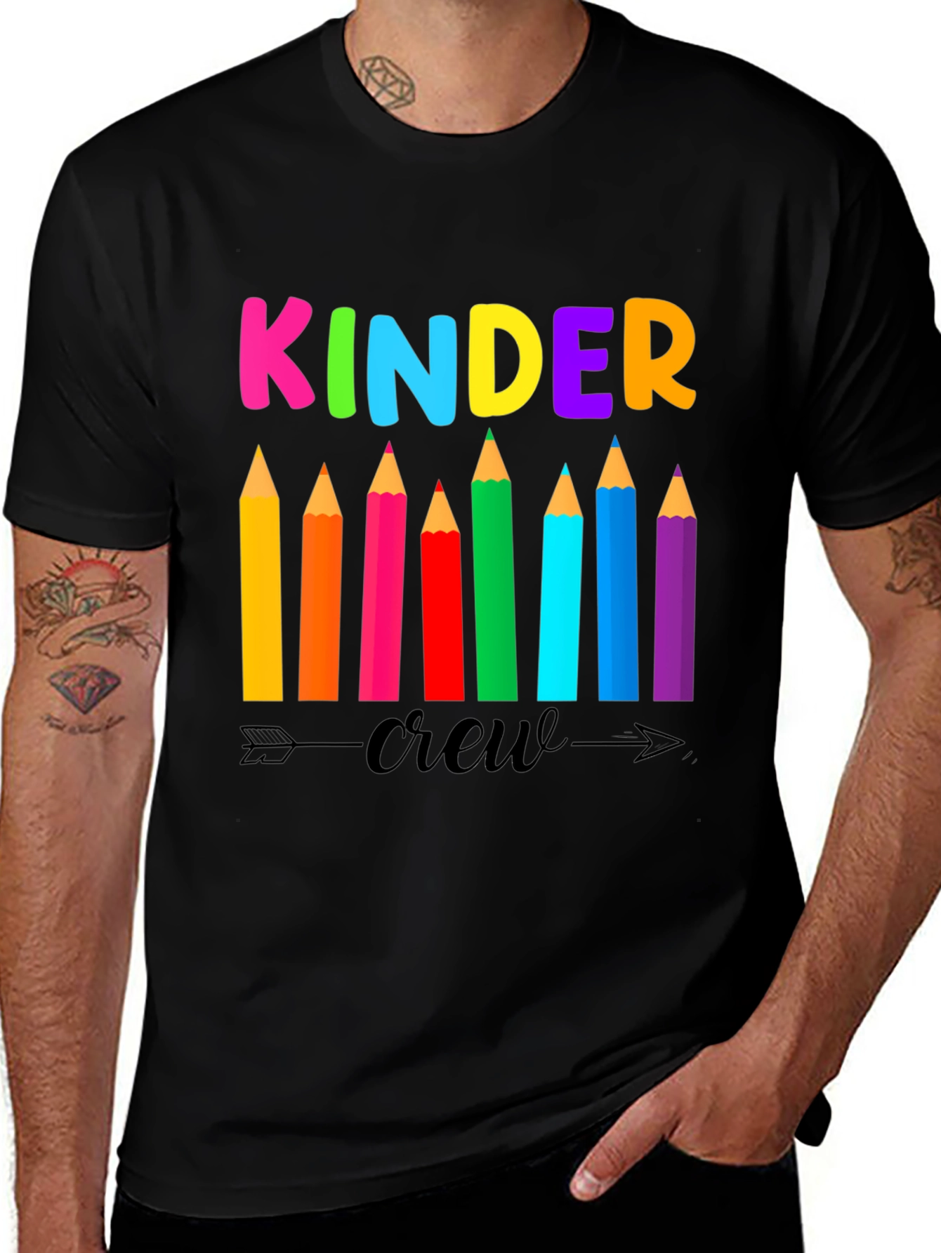 Variant 9 of Kinder Crew Teacher T-Shirt - Colorful Pencils
