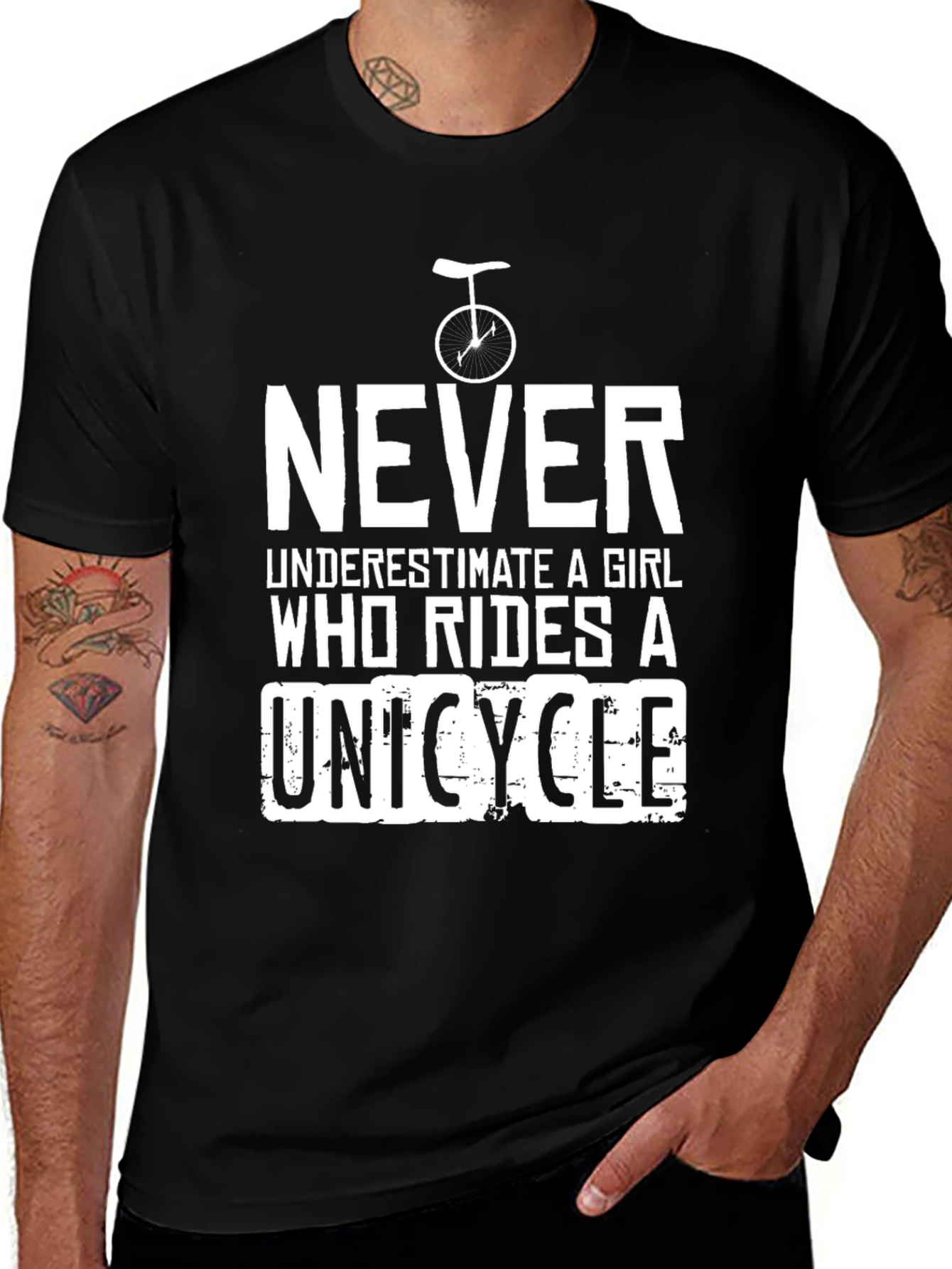 Variant 23 of Never Underestimate a Girl Unicycle T-Shirt