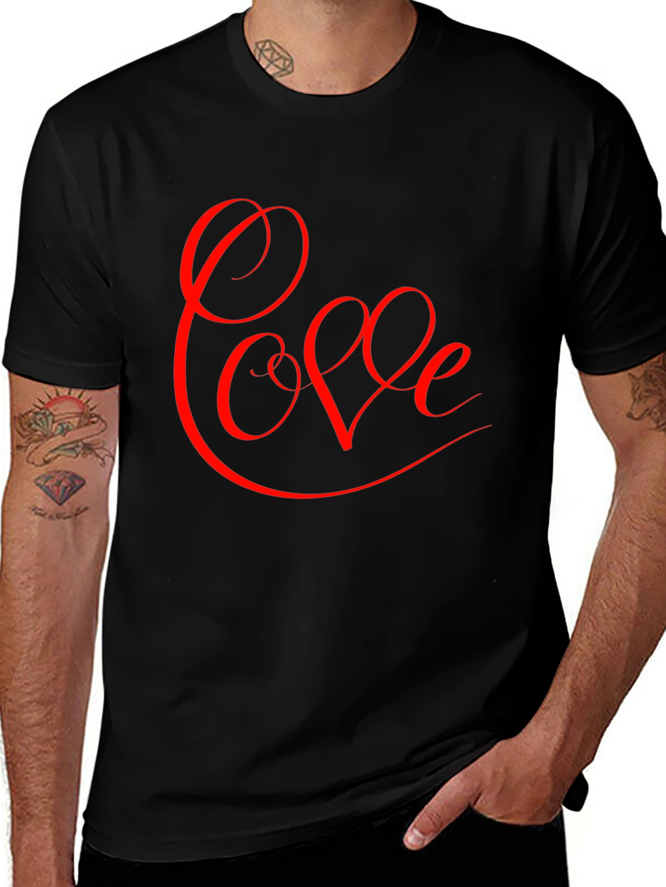 Variant 23 of Love Script Graphic Tee - Black Cotton Blend