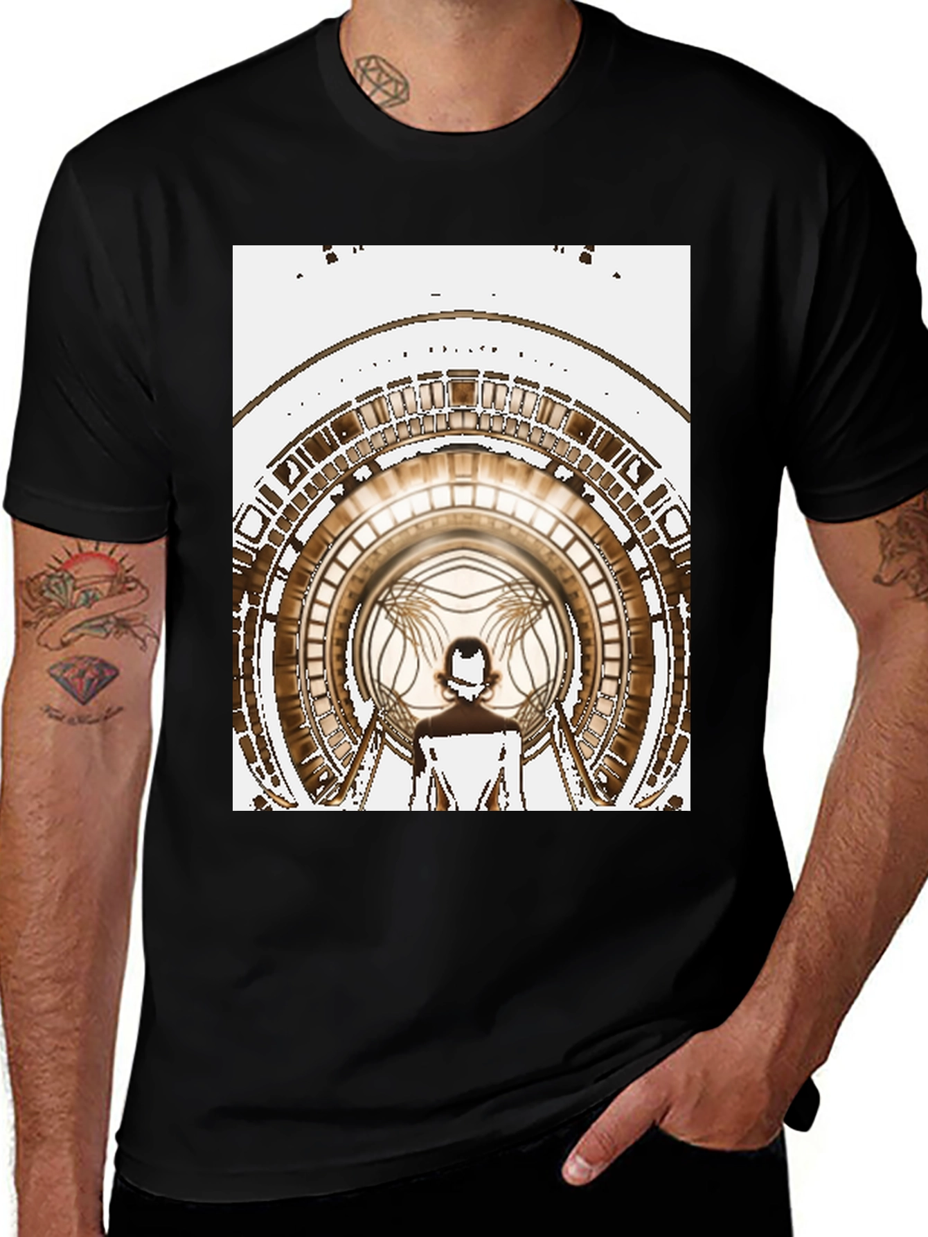 Variant 4 of Abstract Portal Graphic Tee - Black Cotton Casual Shirt