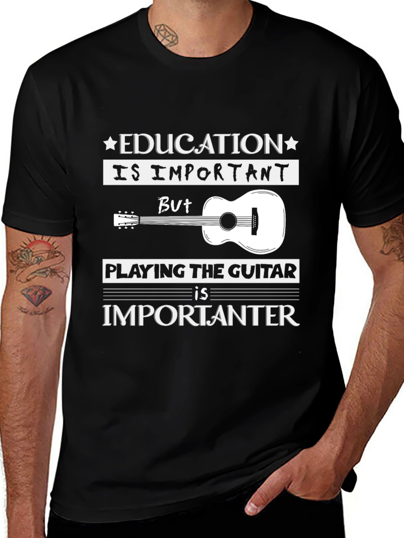Variant 20 of Education vs Guitar T-Shirt: Musician's Tee