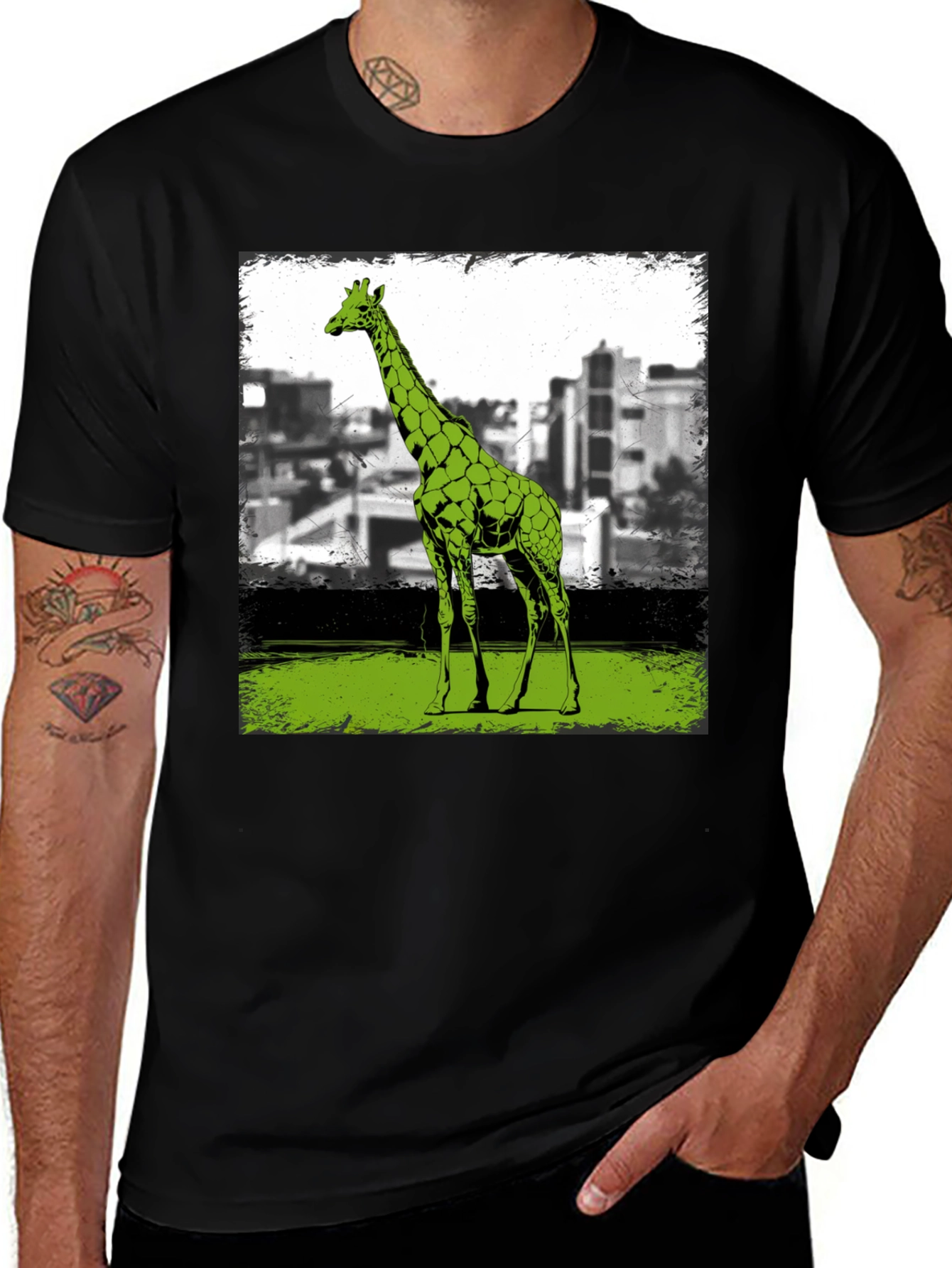 Variant 8 of Giraffe Cityscape Graphic Tee - Cool Animal Print Shirt
