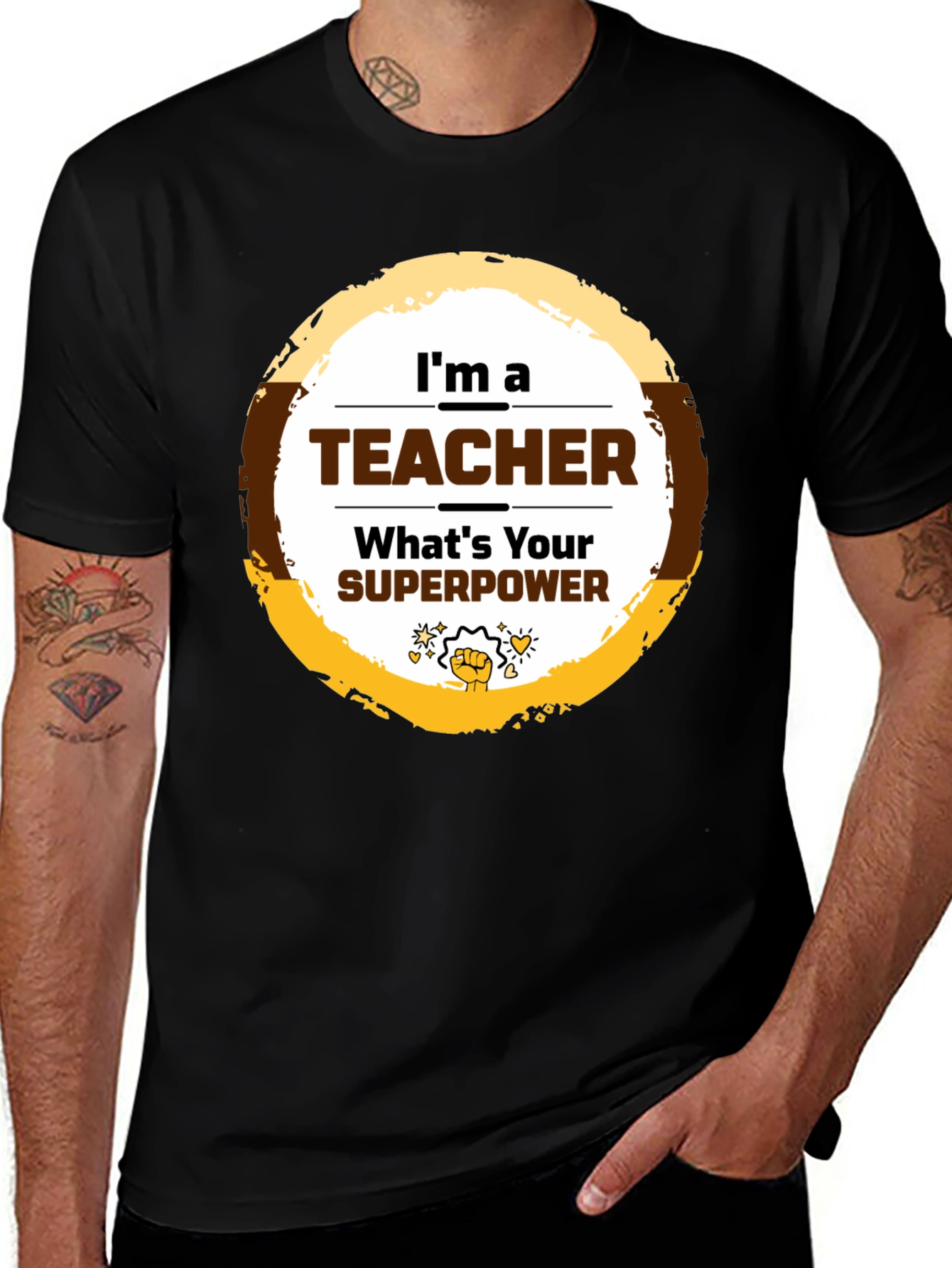 Variant 24 of Teacher Superpower Graphic T-Shirt - Black