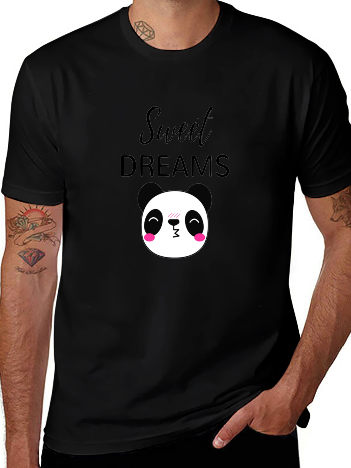Variant 15 of Sweet Dreams Panda T-Shirt - Black Cotton Comfort