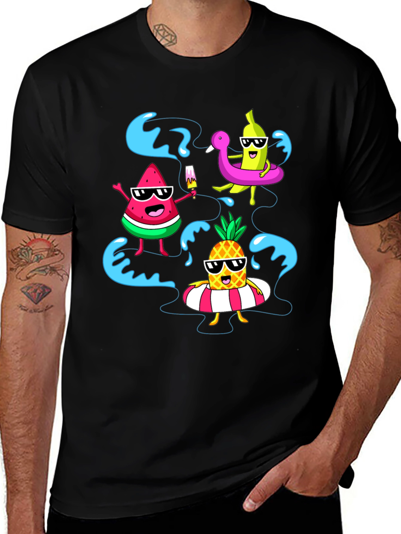 Variant 7 of Summer Fruits Cartoon Graphic Black T-Shirt