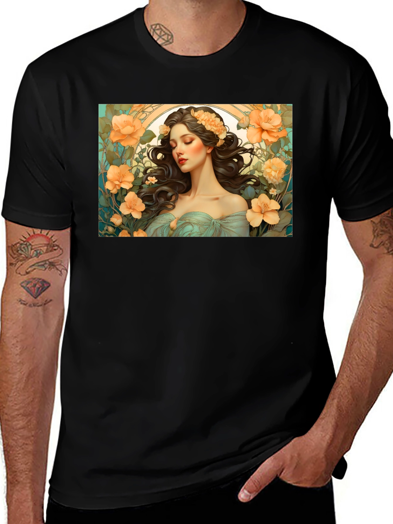 Variant 25 of Art Nouveau Woman Floral T-Shirt