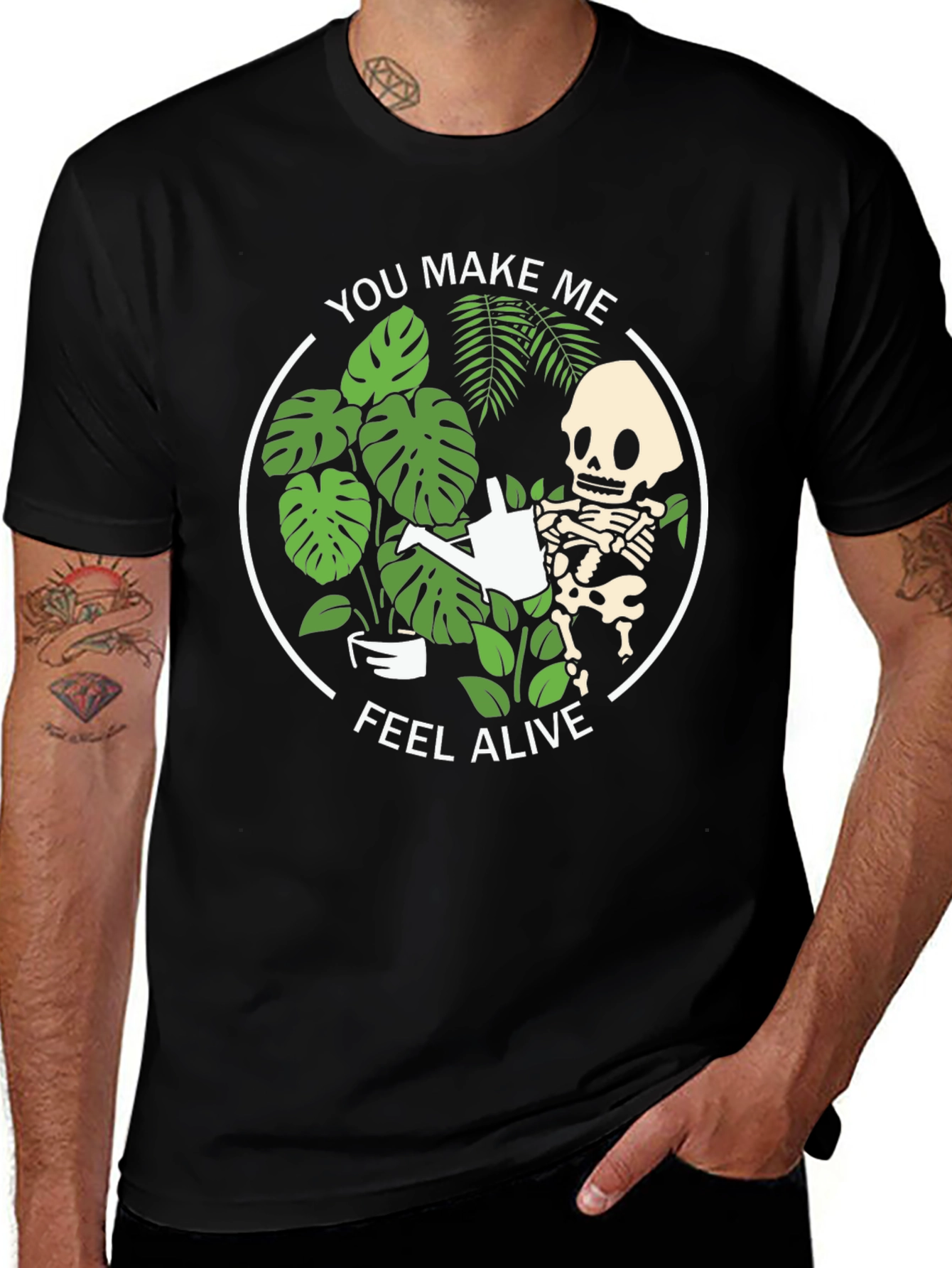 Variant 7 of Skeleton Gardener Graphic T-Shirt - "You Make Me Feel Alive"