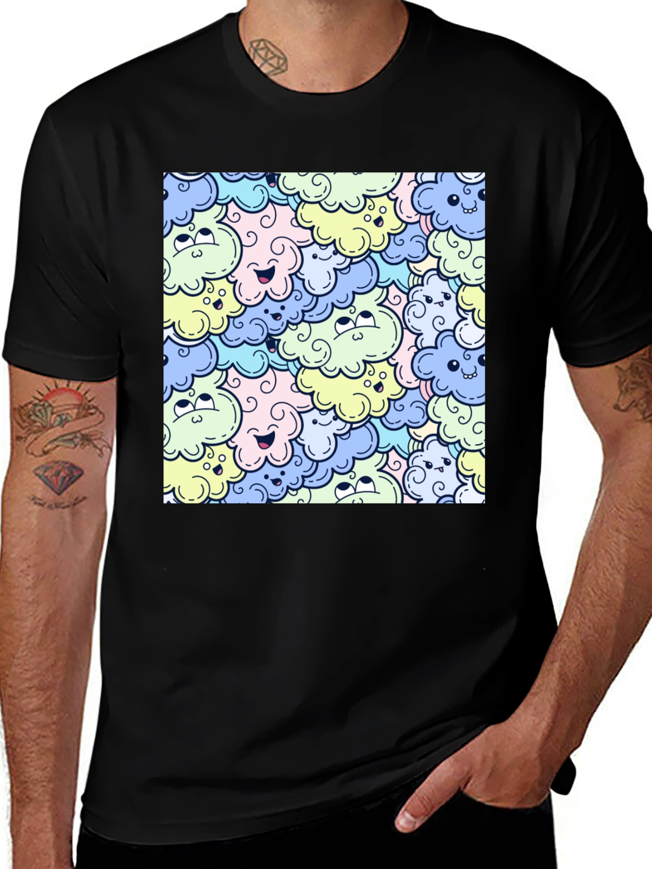 Variant 13 of Cartoon Cloud Print Black T-Shirt