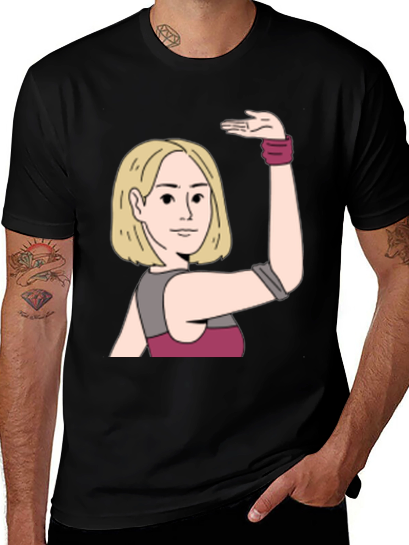 Variant 11 of Cartoon Woman Graphic Print Black T-Shirt