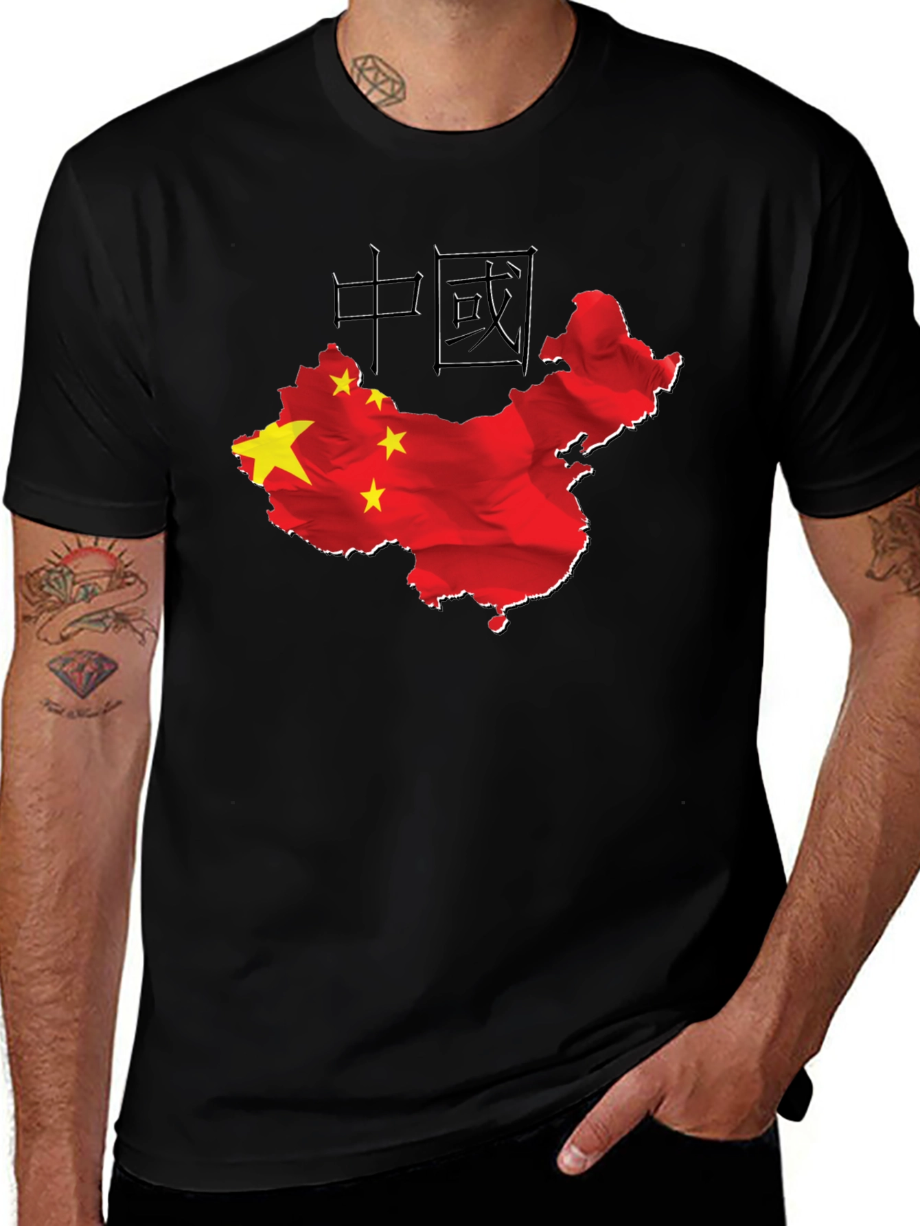 China Flag Map T-Shirt - Black Crew Neck Tee