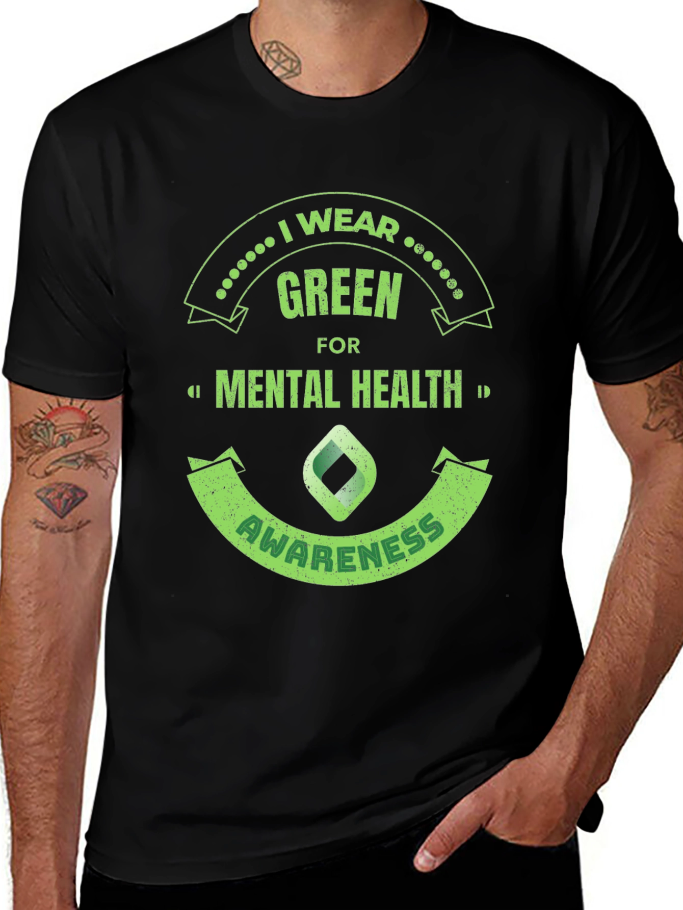 Black Green Mental Health Awareness T-Shirt main image