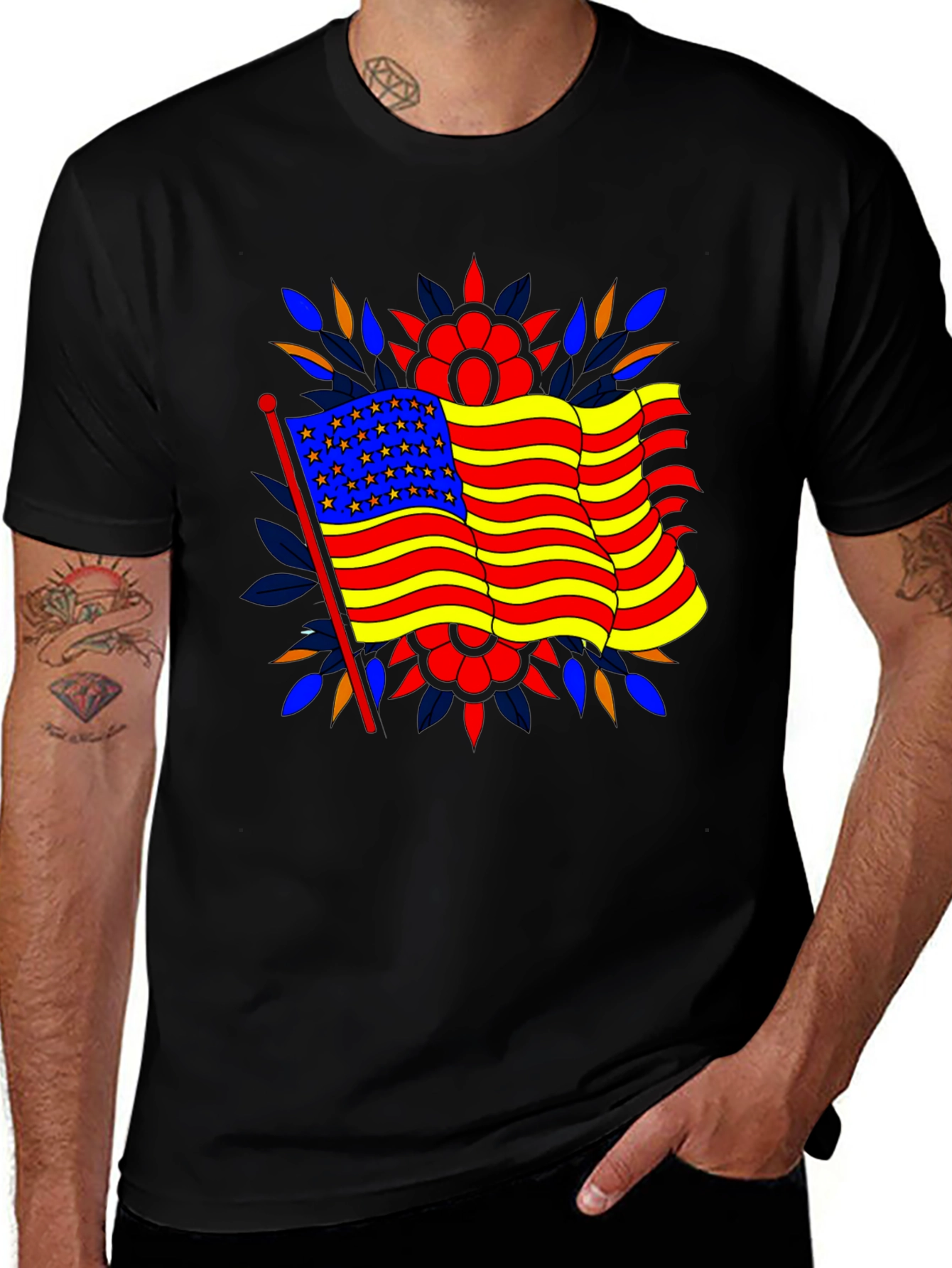 Variant 19 of American Flag Graphic Tee - Black