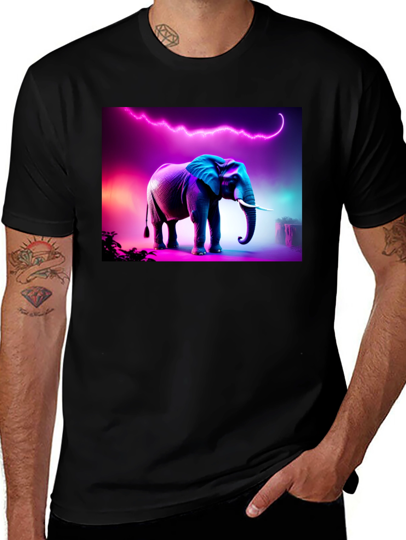 Variant 14 of Neon Elephant Graphic Black T-Shirt